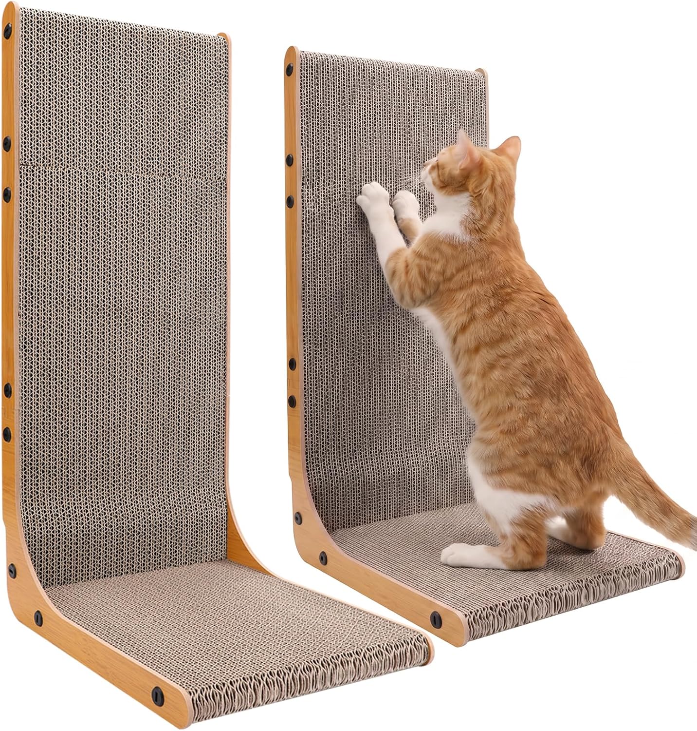 Detalle de Gimars 2er Set Kratzbrett Katze 58 cm L-Form – stabiles Kratzmöbel aus Kratzpappe