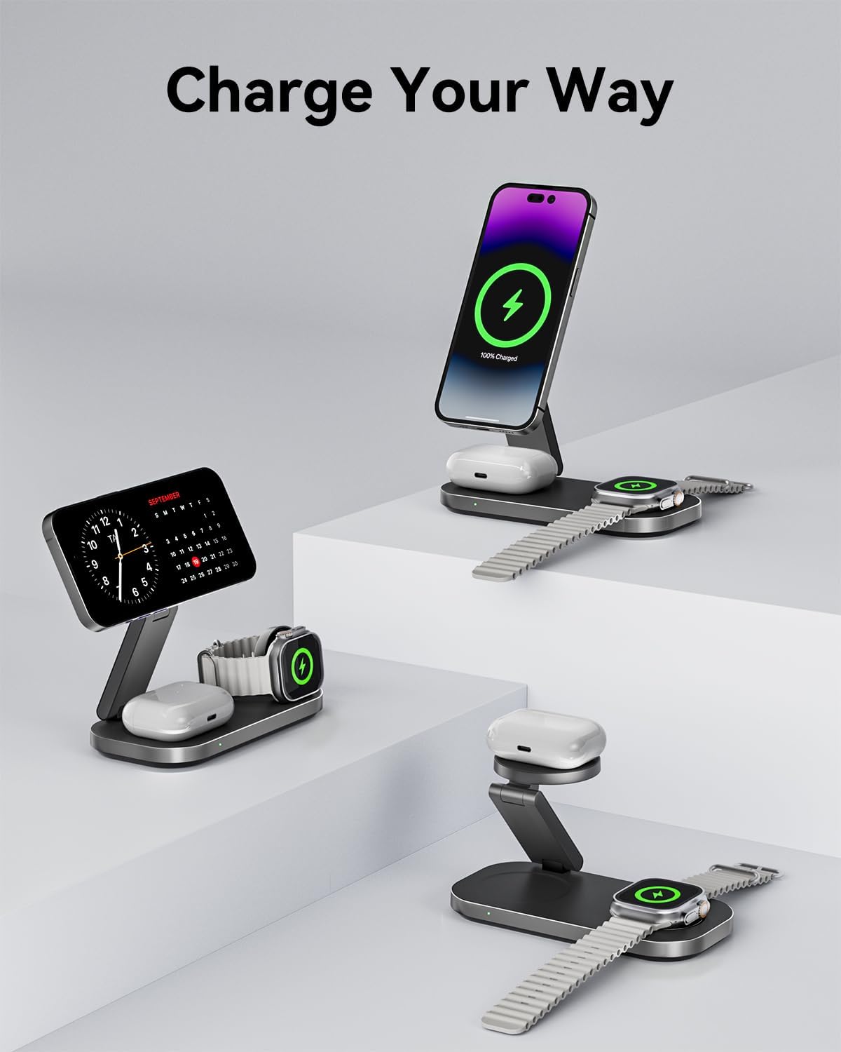 Thumbnail 5 de KEEPRO 3-in-1 Qi2 25W Magnetic Wireless Charging Station for MagSafe iPhone, Apple Watch & AirPods
