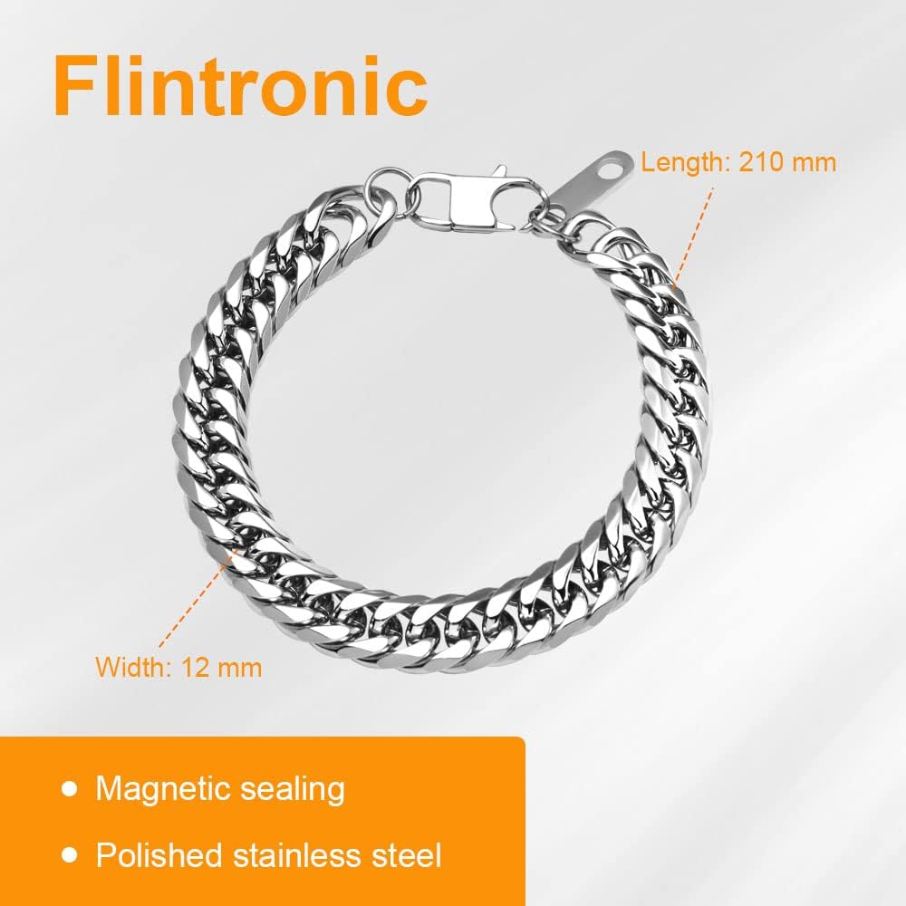Detalle de Flintronic Homme Gourmette Chaîne Bracelet en Acier Inoxydable – Chaîne Grosse Maille, 12 mm × 21 cm
