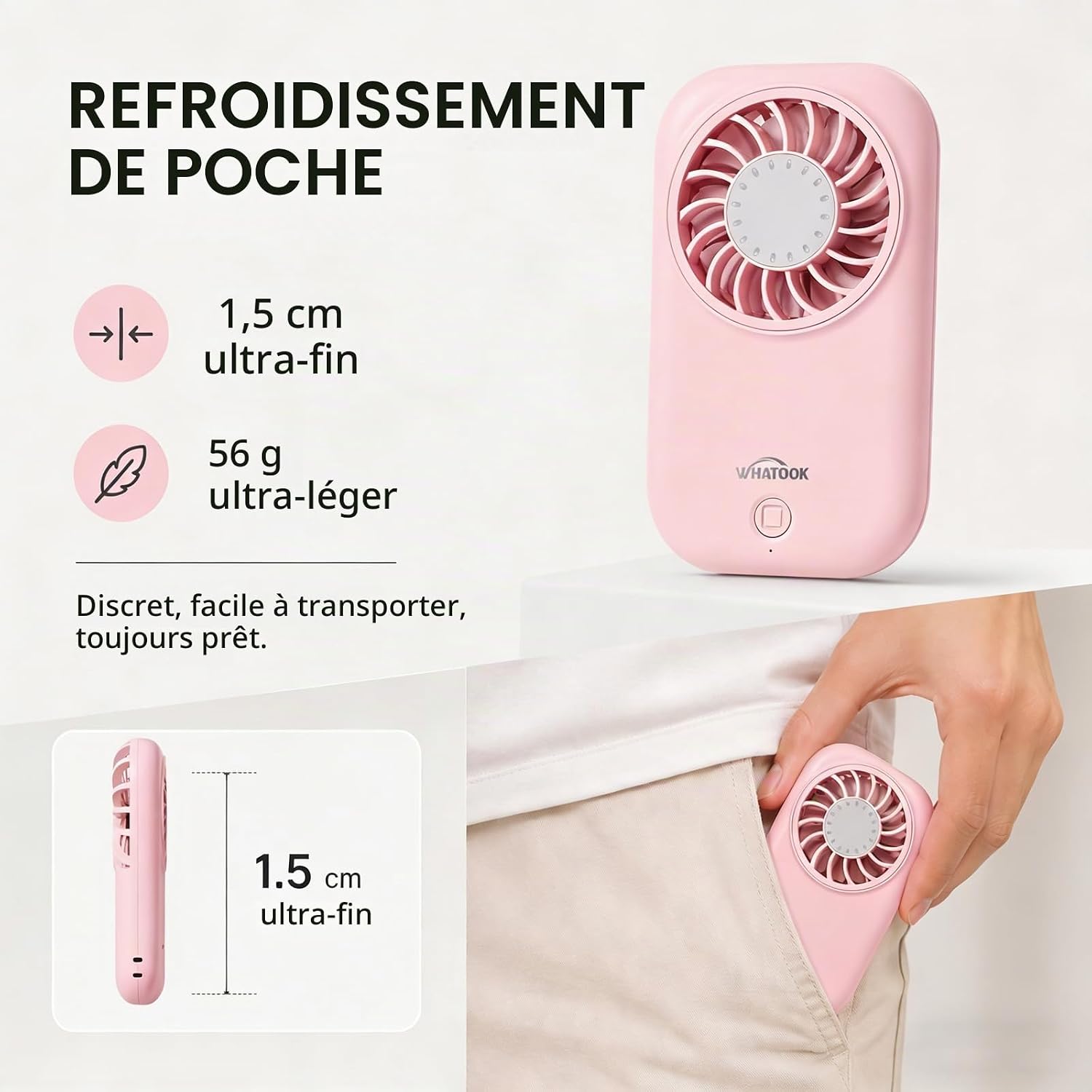 Thumbnail 1 de WHATOOK X30 draagbare mini-ventilator, 5 snelheden en USB-C
