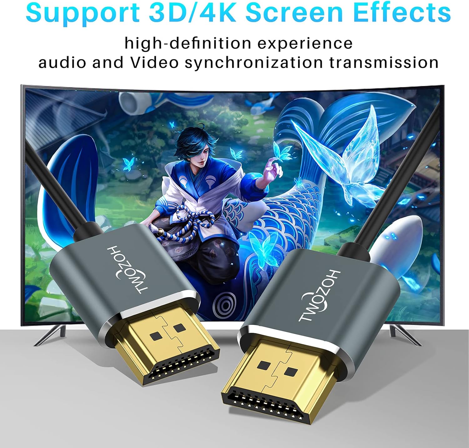 Thumbnail 2 de Twozoh Flexible & Slim HDMI Cable 0.3m (2 Pack) – ultra-thin HDMI lead for high-speed 4K@60Hz