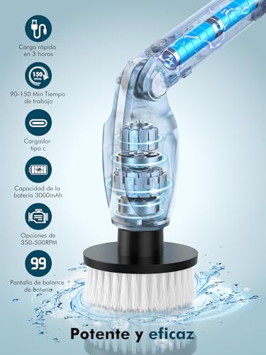 Detalle de Yesiview Brosse nettoyage électrique avec 7 têtes, manche extensible