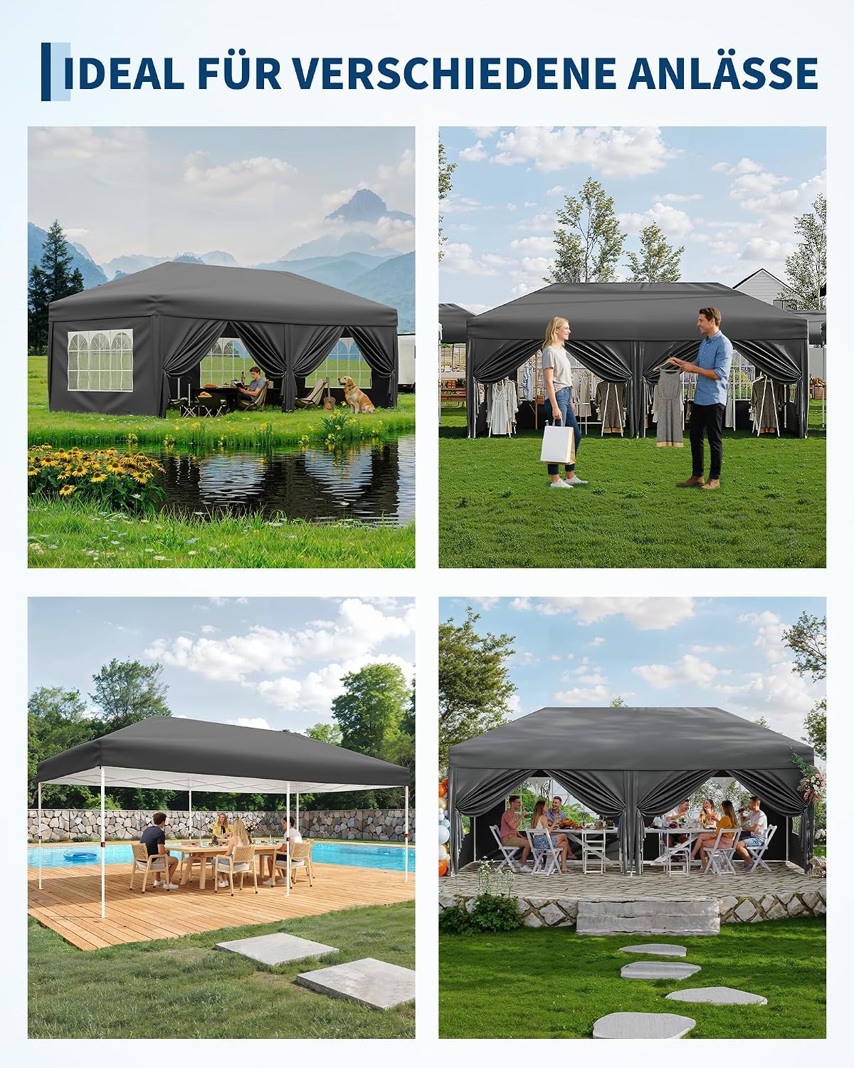Thumbnail 6 de Wasserdichter Pop Up Pavillon 3x6 m – UV-Schutz 50+, höhenverstellbar, faltbar & mit 6 Seitenwänden
