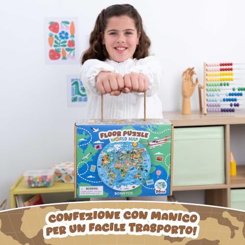 Thumbnail 4 de BONNYCO Puzzle Bambini XXL Mappamondo da 70 Pezzi Grandi con Animali