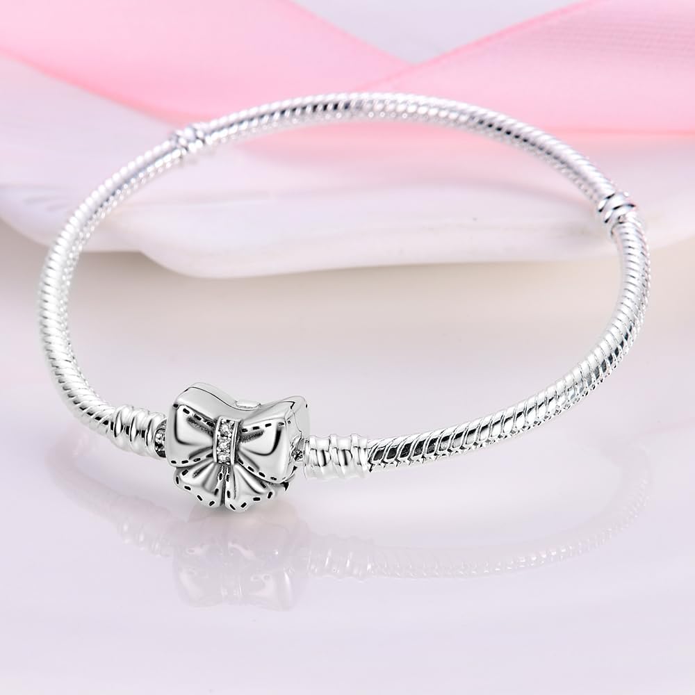 Detalle de KUNSIR Armbänder Damen Moments Schlangen-Gliederarmband aus 925er Silber mit Pandora Bead Charm – Elegantes Schmuckstück als Geschenk