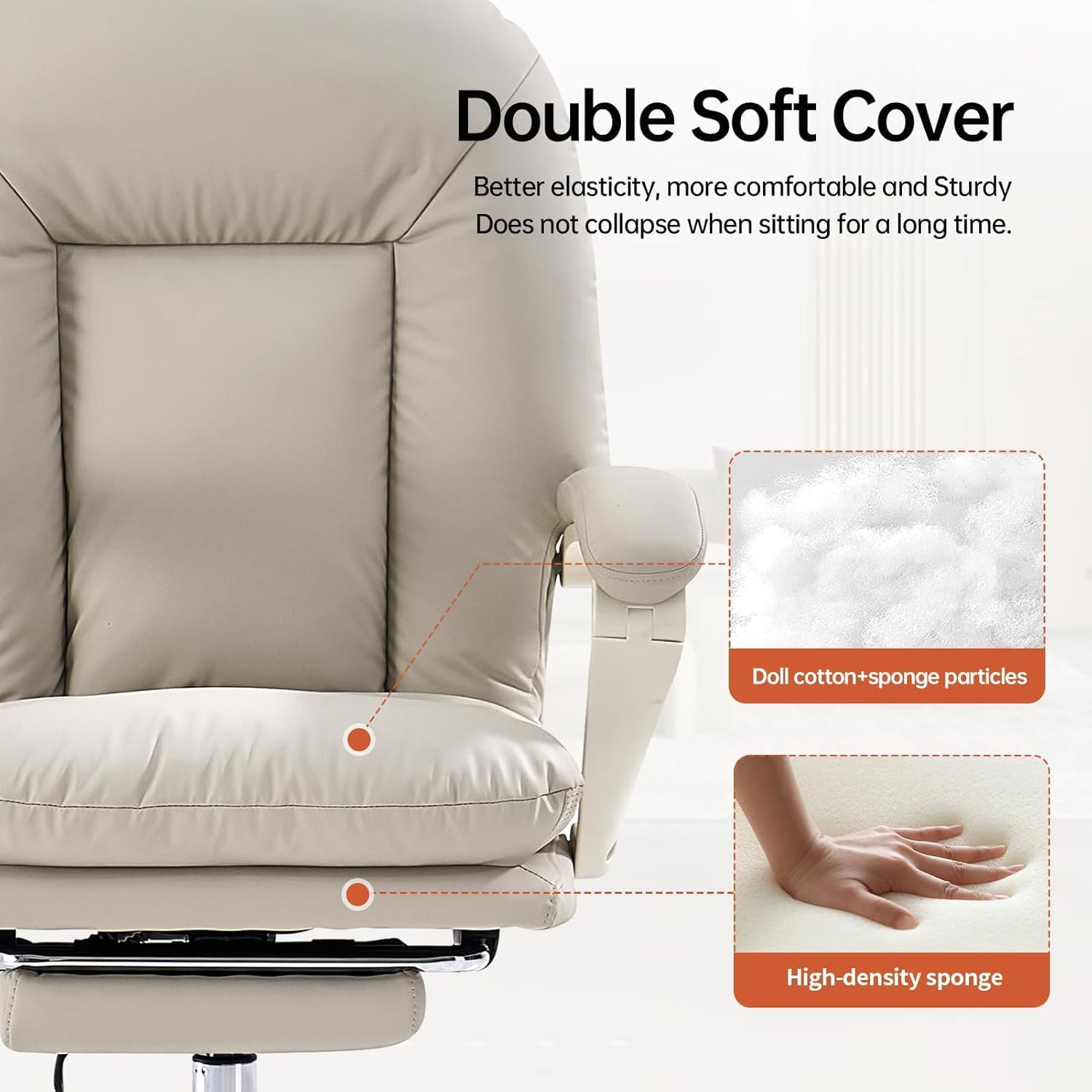 Thumbnail 5 de EMIAH sedia da ufficio ergonomica reclinabile con poggiapiedi in pelle PU, beige