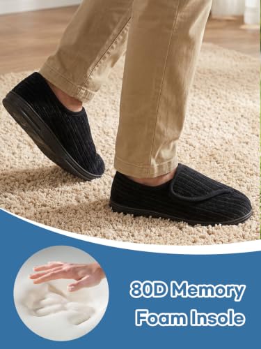 Detalle de LongBay Men's Wide Fit Slippers with Memory Foam – Black, UK 7