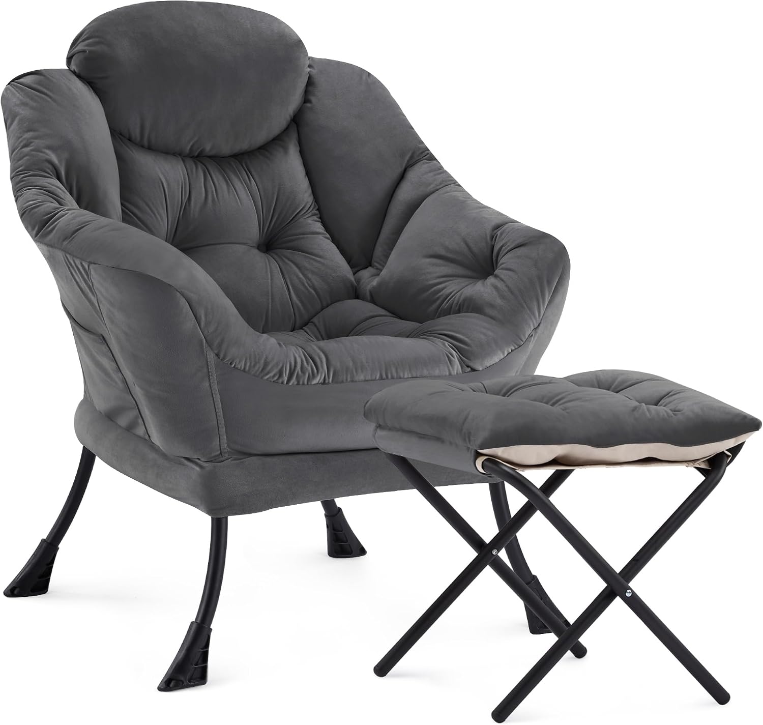 Detalle de Zedachica LCO-13 Lazy Chair and Ottoman, Dark Grey Velvet Lounge Set