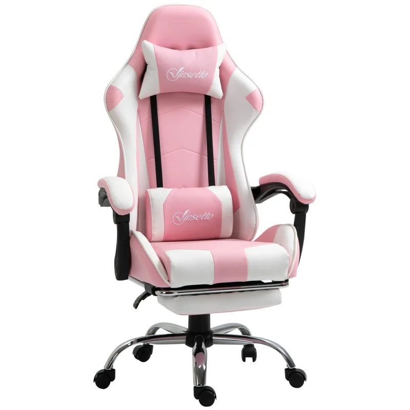 Detalle de Vinsetto Silla Gaming Reclinable Rosa con Reposacabezas y Reposapiés (64x67x119-127 cm)