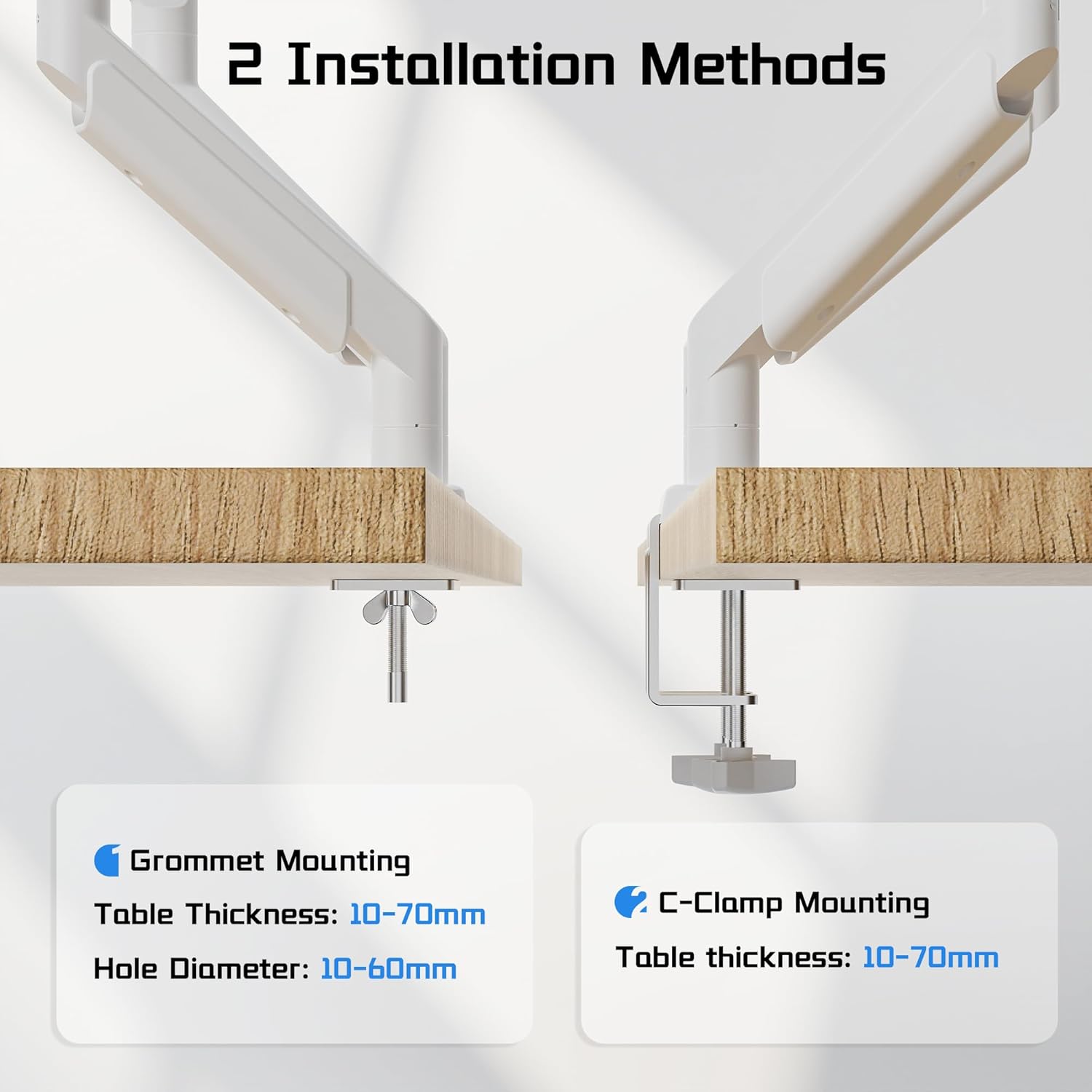 Thumbnail 4 de ETHU Heavy-Duty Dual Monitor Arm – stabile Halterung für 2 Monitore bis 38 Zoll, je Arm 14 kg, VESA 75x75/100x100, Weiß