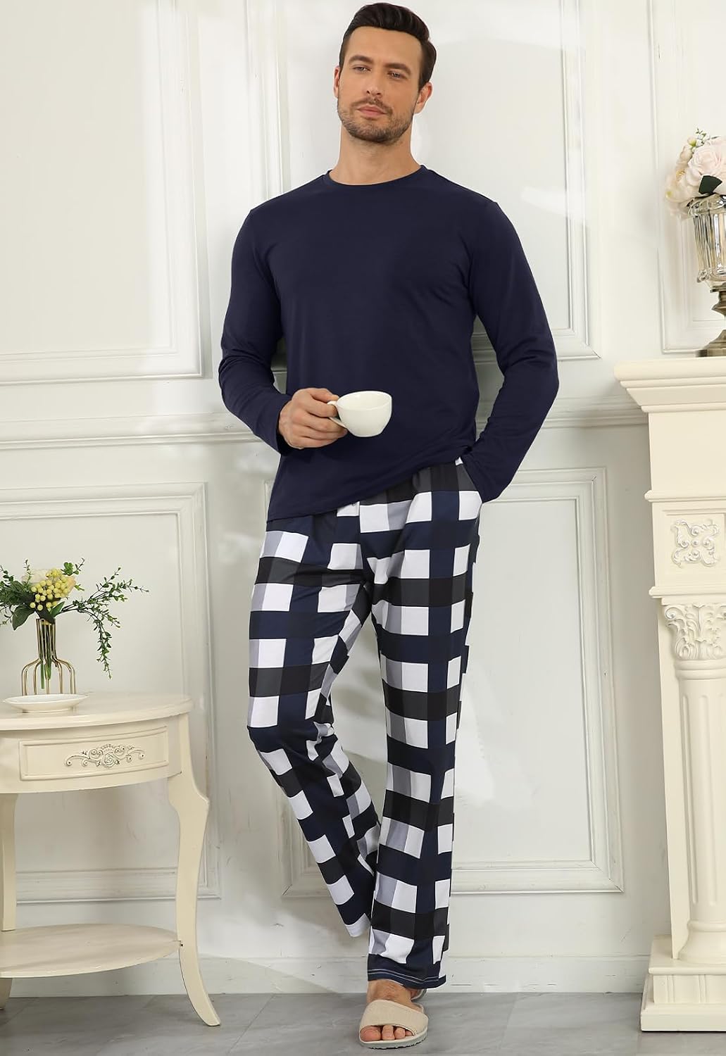 Detalle de KUYIGO Mens Pajamas Set Long Sleeve 2 Piece – Comfortable, Versatile Loungewear