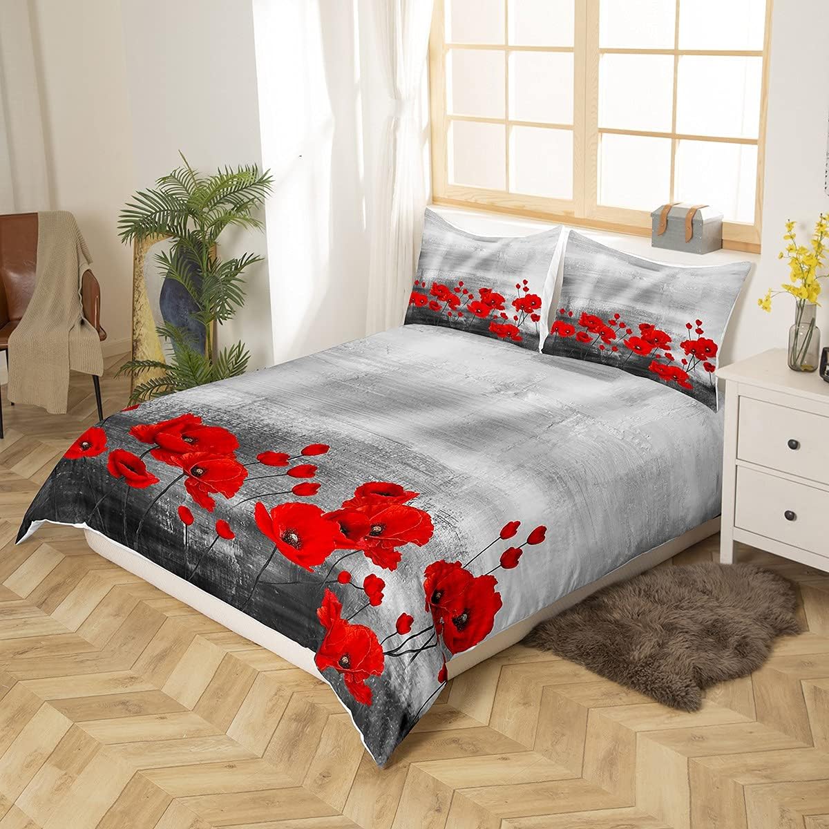 Thumbnail 1 de Red Poppy Duvet Cover Watercolor Flower Art Bedding Set by Homemissing