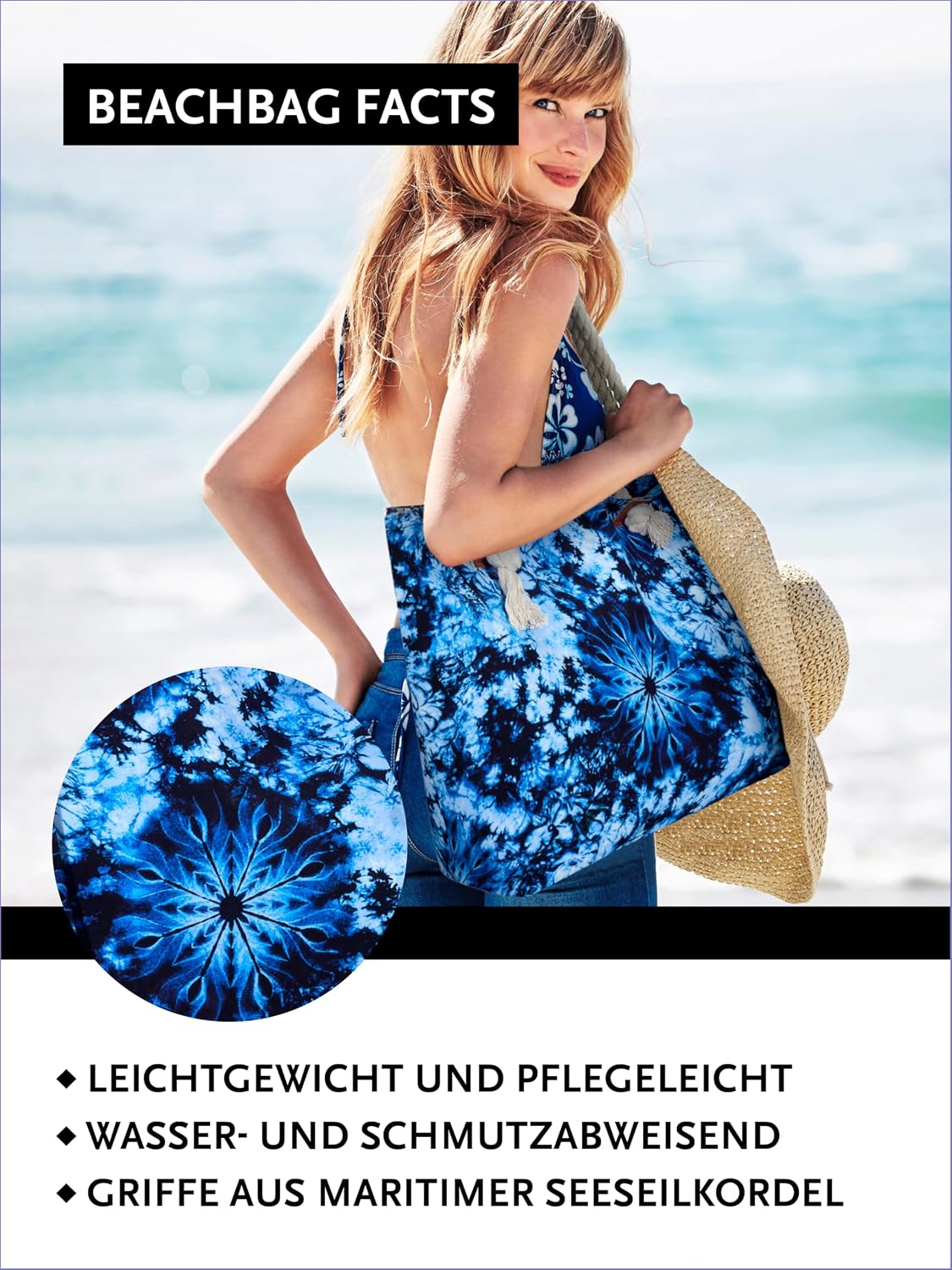 Detalle 2 de DonDon Strandtasche XXL mit Reißverschluss – Umhängetasche & Shopper im Beach-Look