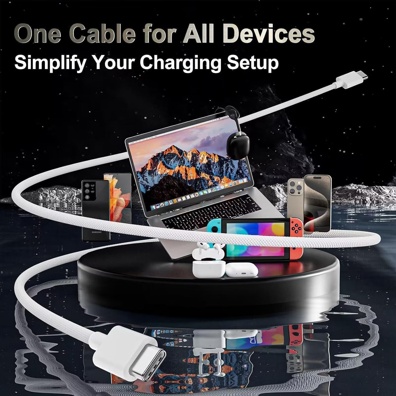 Detalle de Quntis 3-Pack 3ft USB C to USB C Cable – 60W Nylon Braided Fast Charging, PD 3.0, E-Marker, 3-Pack