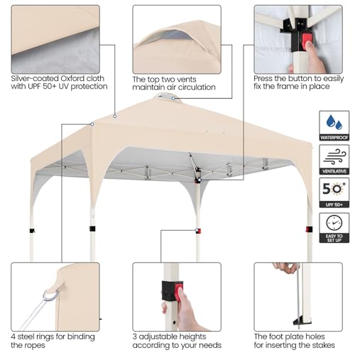 Thumbnail 8 de Yaheetech Carpa Plegable 3x3m Beige: cenador impermeable para 8-10 personas con ventilación y bolsa con ruedas