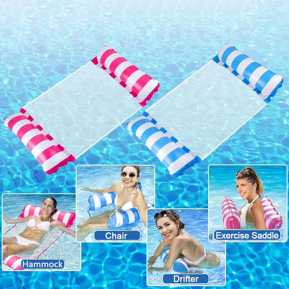 Thumbnail 3 de 2 Pack Pool Hammock Water Hammock for Adults – Inflatable Pool Floats with Manual Air Pump (Blue & Pink)