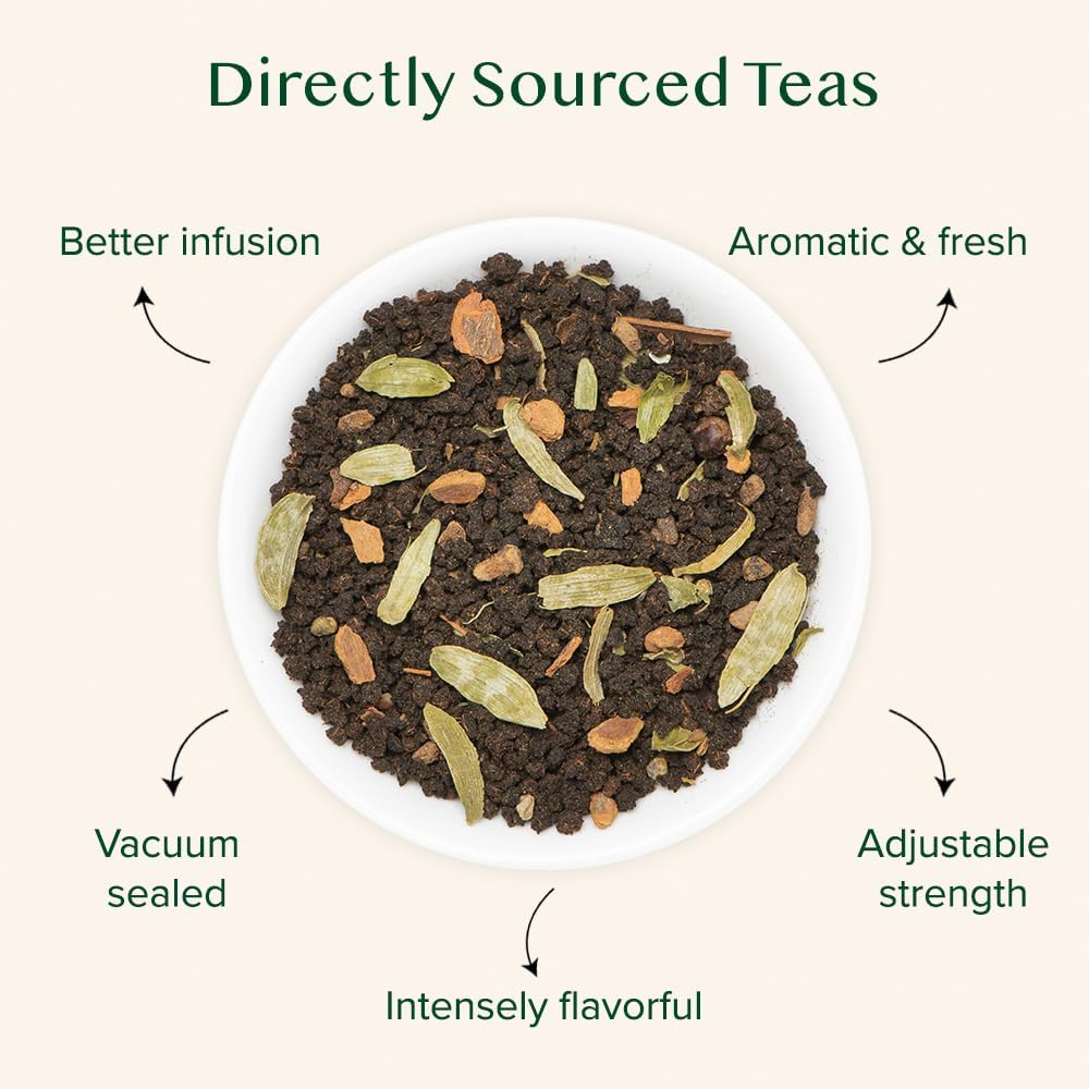 Detalle de VAHDAM Double Spice Chai Tee (100 g) – kräftiger Masala-Chai mit Schwarzem Tee und doppelter Gewürzmischung