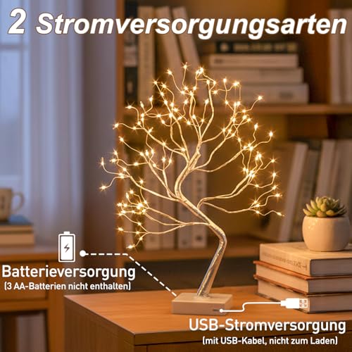 Detalle de Delichter Lichterbaum Lichterzweige – 108 LEDs, USB/Batterie, 45 cm, 8 Lichtmodi