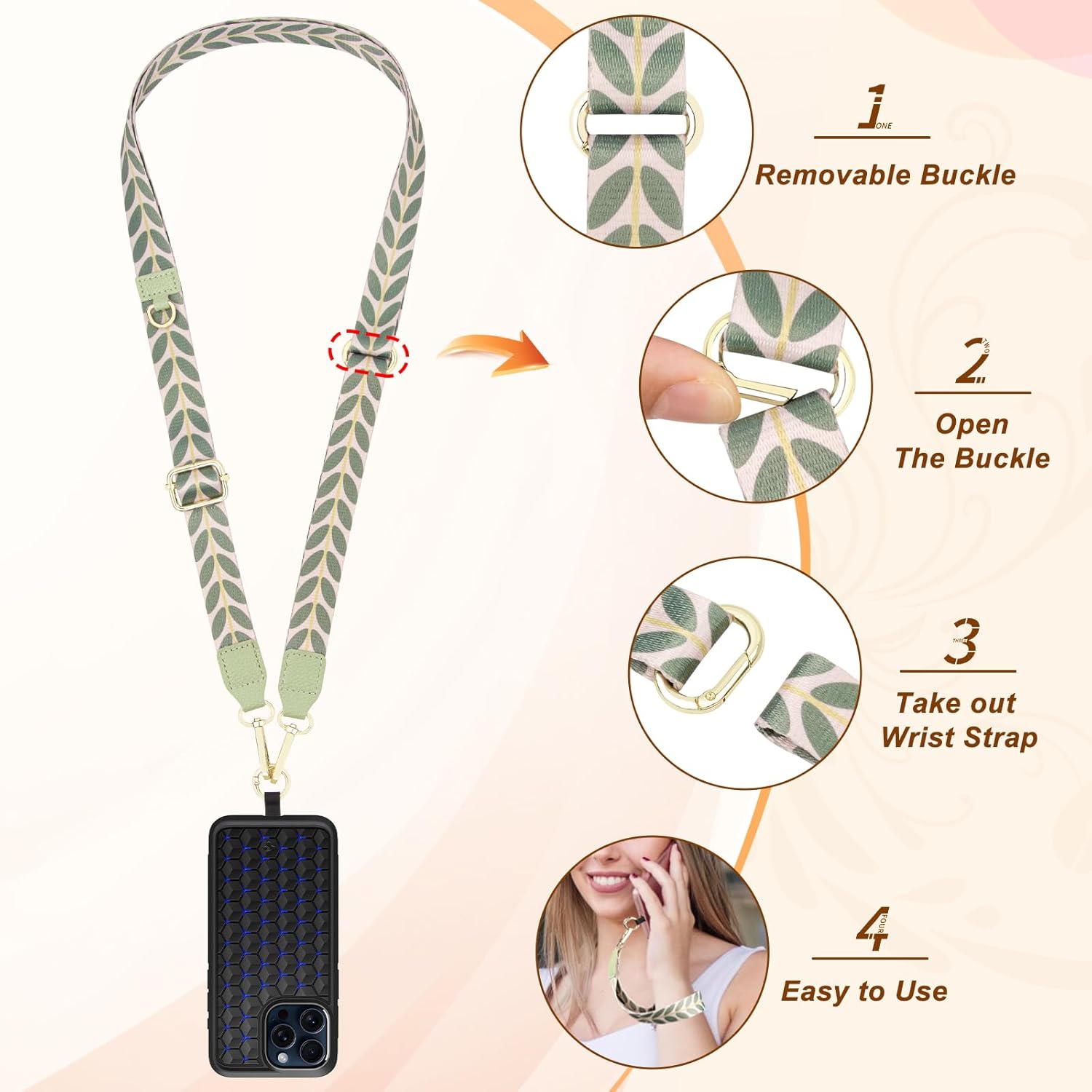 Thumbnail 2 de ONEKERUN Universelle Cordon Téléphone Portable – Bandoulière réglable avec 2 cartes transparentes