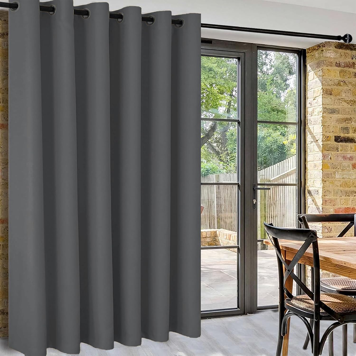 Detalle de Rideau séparateur occultant thermique DWCN gris foncé (lot de 1) avec œillets, L254 x H243 cm