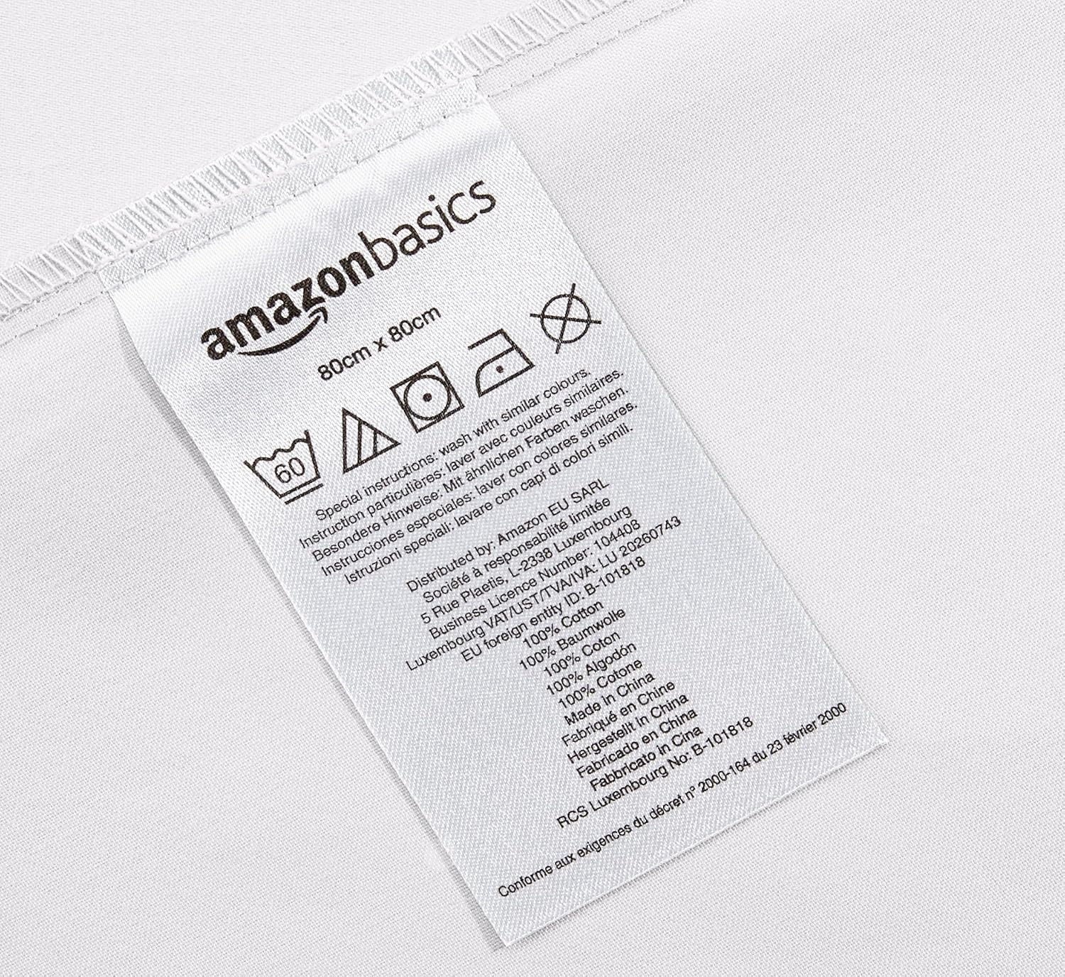 Detalle de Amazon Basics Deluxe Kissenbezug 80x80 cm, Satin 400 Fadenzahl, 2er-Pack, 100% Baumwolle, Weiß