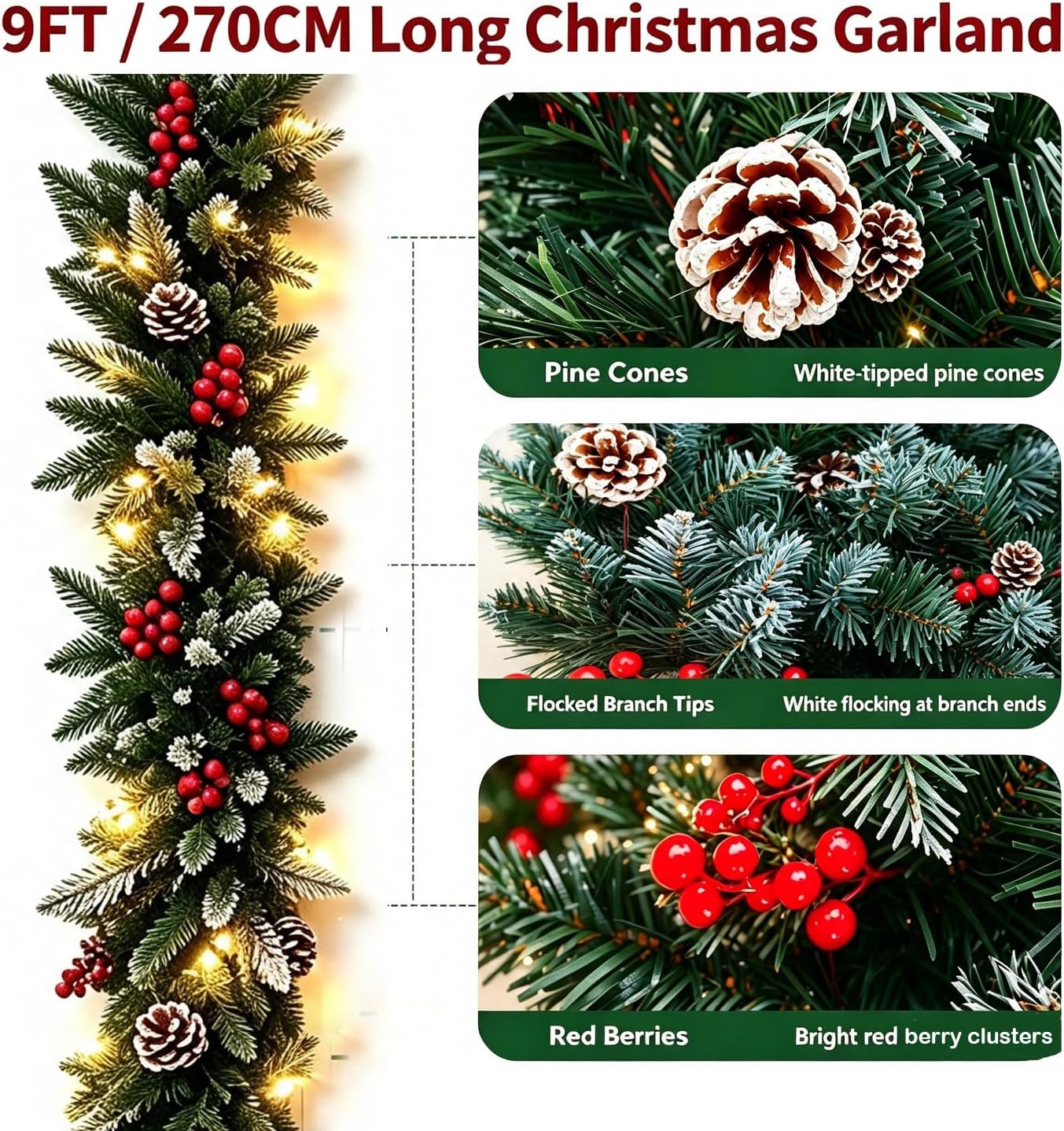 Detalle de YOLOK YN-002 9 ft Artificial Christmas Garland with 50 LED Lights