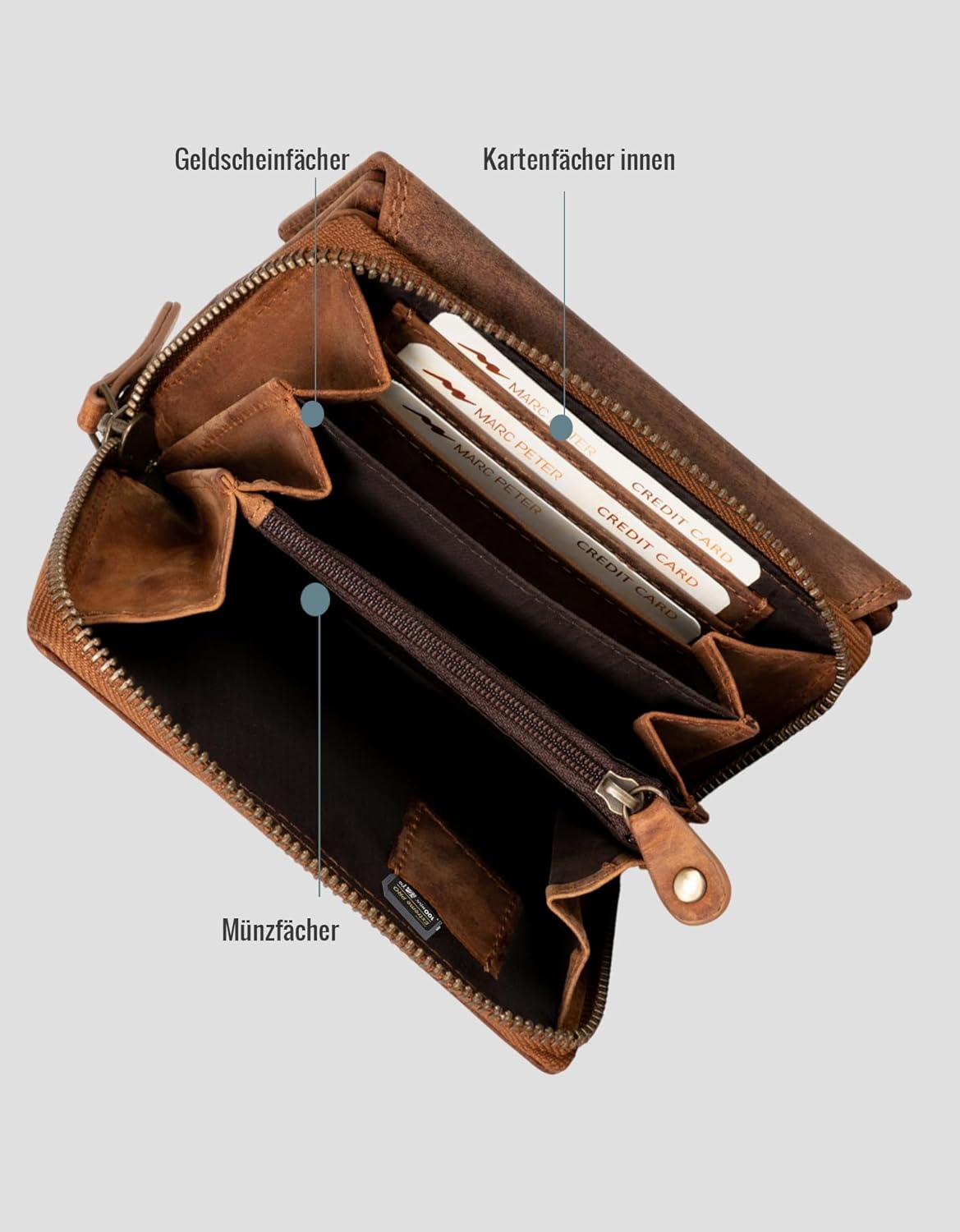 Thumbnail 3 de Marc Peter® Rosie Damen Geldbeutel Leder RFID – Großes Vintage-Ledergeldbörse mit Reißverschluss