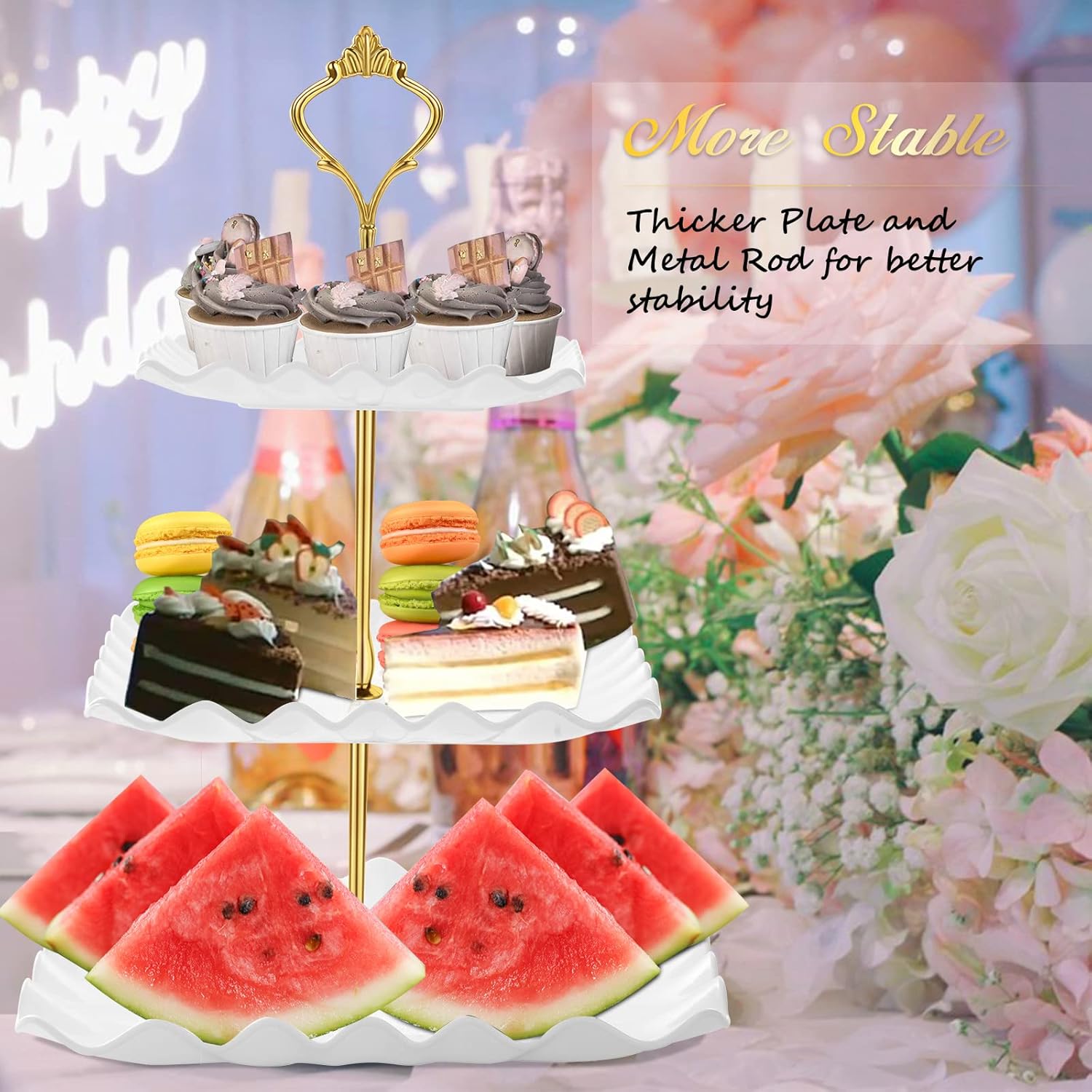 Detalle de DAFURIET 3-Tier Dessert Cupcake Stand (White) for Tea Parties, Birthdays & Weddings