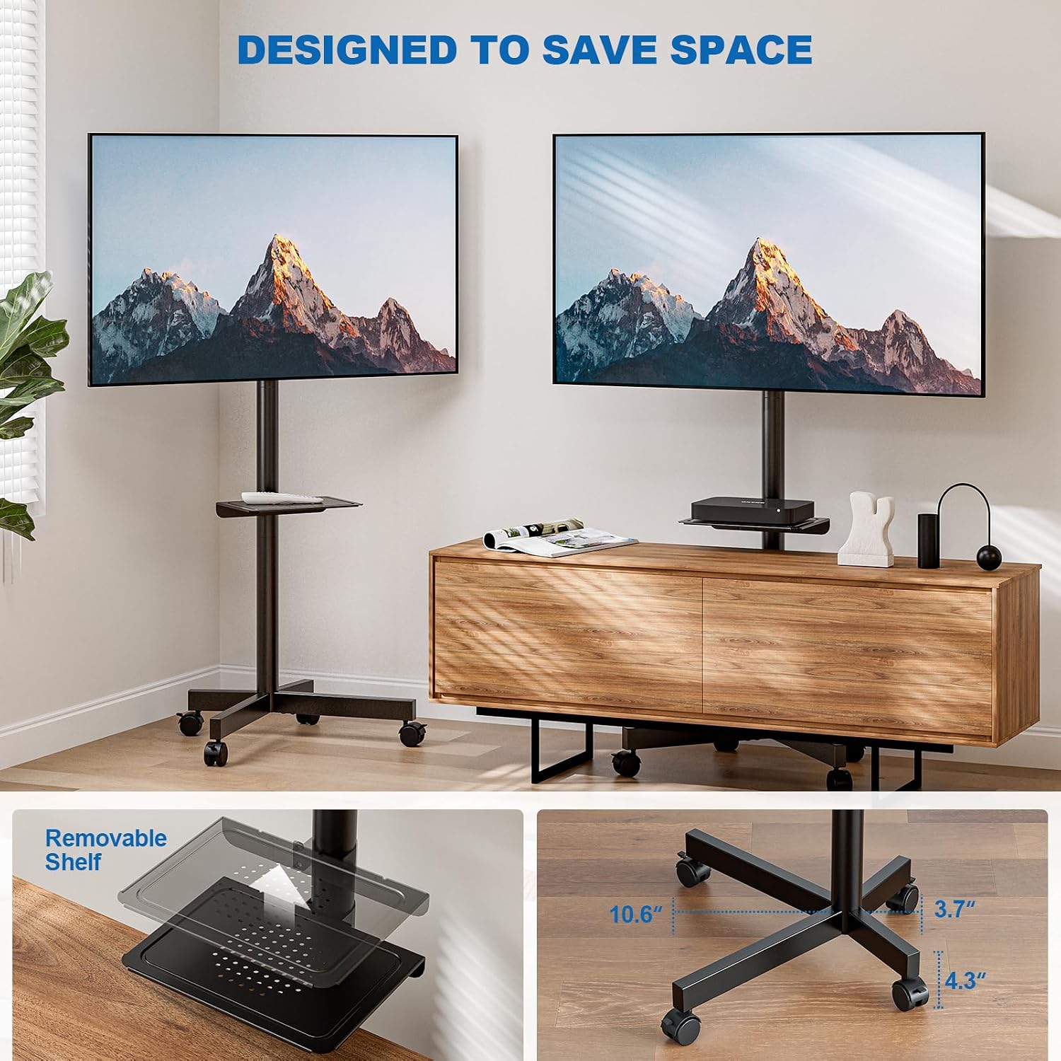 Detalle 2 de HOLMAXD Mobile TV Stand Rolling Cart for 23–65-Inch TVs, 110 lb Capacity