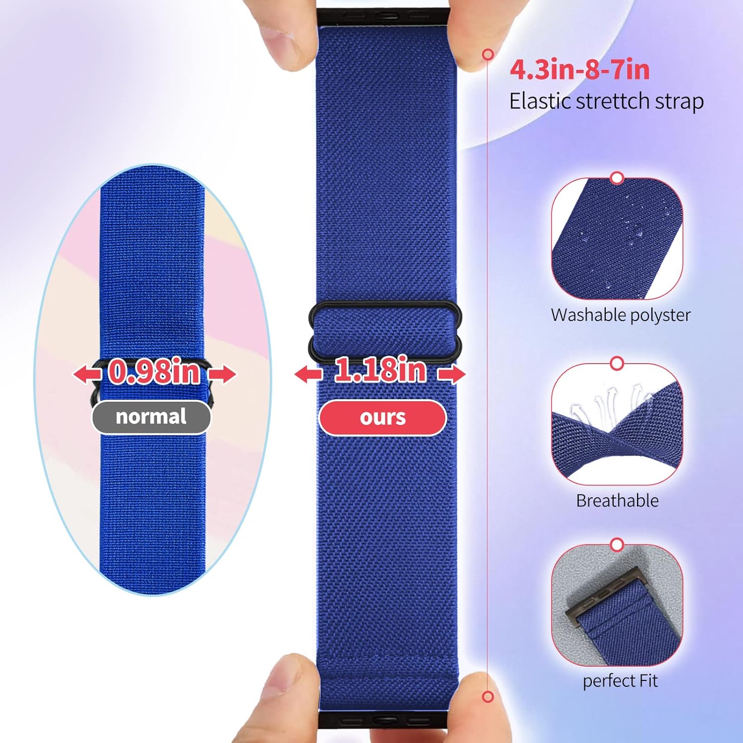 Thumbnail 1 de Ecogbd Wide Elastic Replacement Strap for Apple Watch (38–49mm) | 3-Pack Nylon Wide Straps
