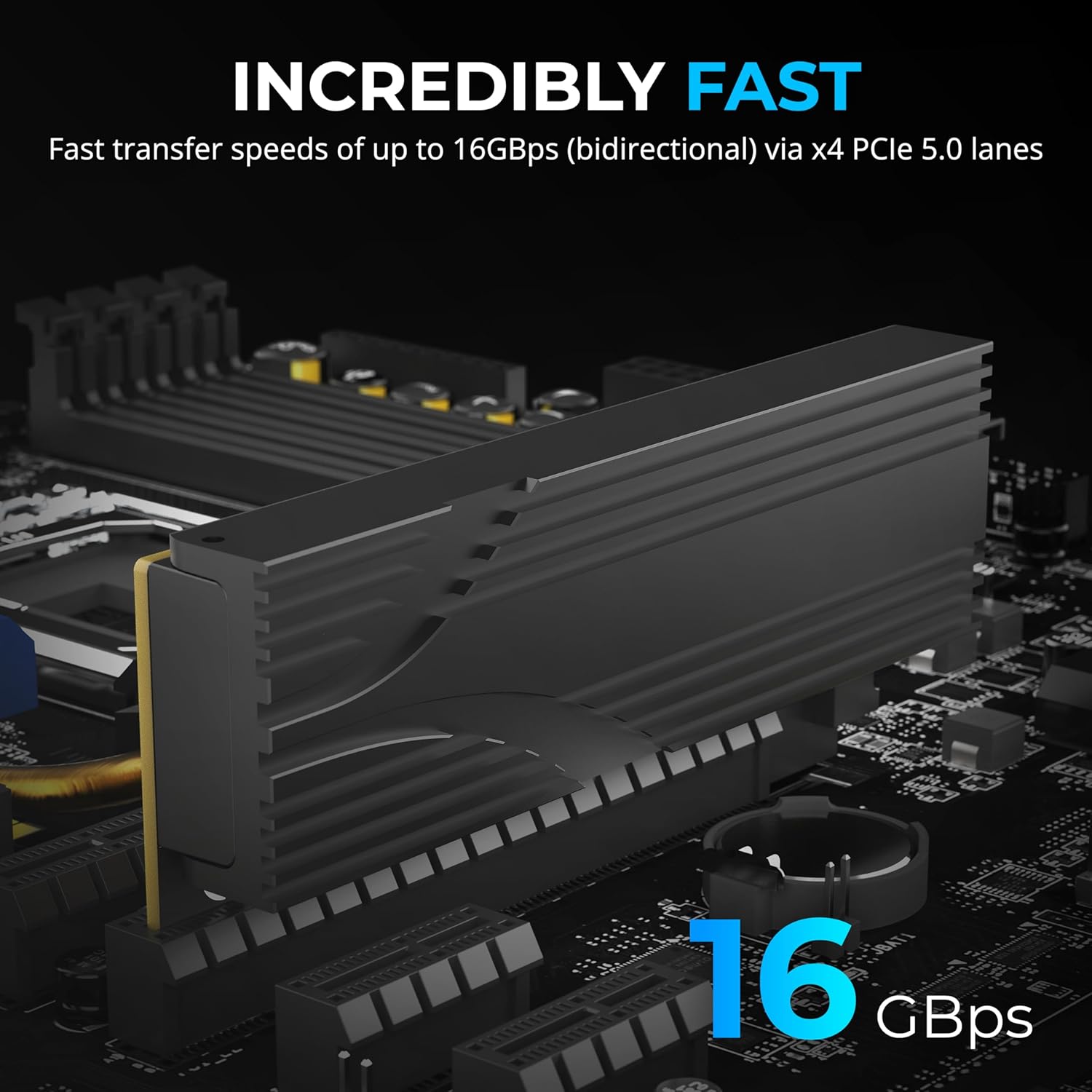 Detalle de SABRENT M.2 NVMe to PCIe x16 Adapter for Gen5 SSDs (EC-TFPE) with Aluminium Heatsink