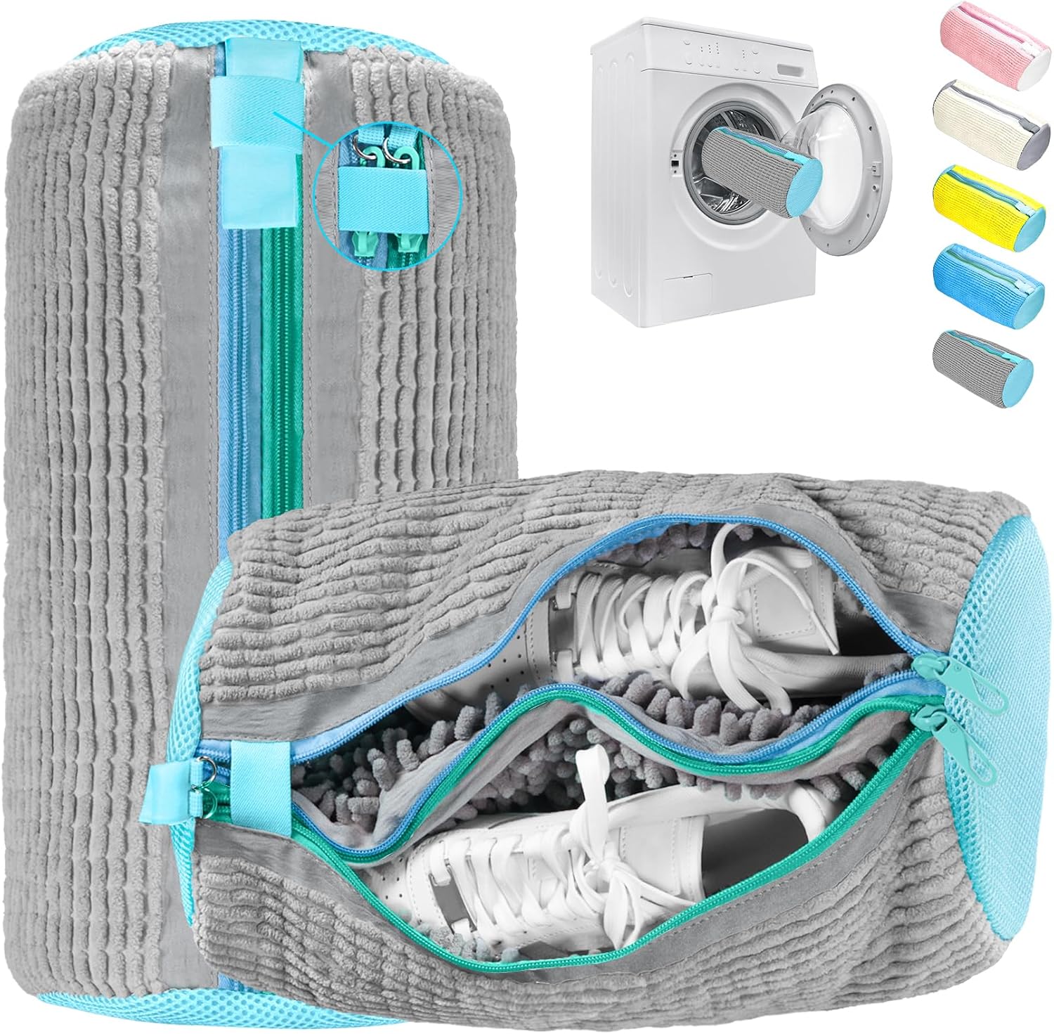 FOREDOO 2 en 1 Bolsa lavadora para zapatillas con doble cremallera: limpieza 360° y versatilidad