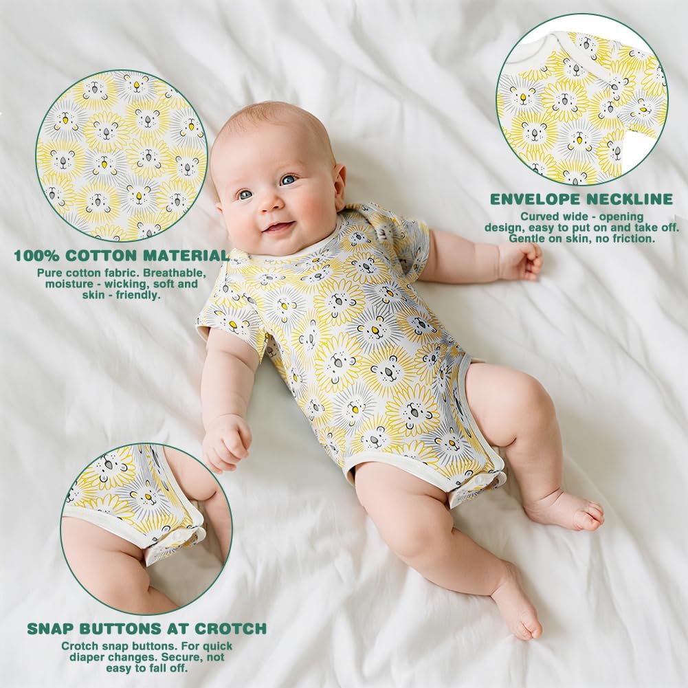 Detalle de Vicloon Baby Bodysuits (Pack of 3/5): Soft Organic Cotton Short Sleeve Vests for Newborns 0–12M