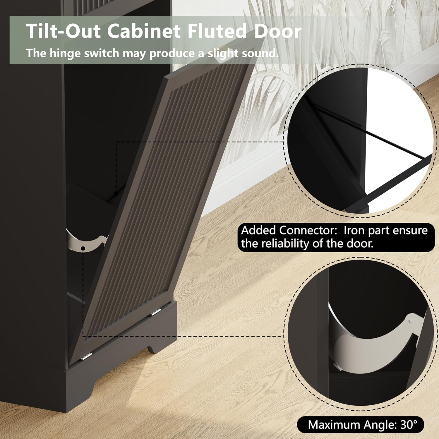 Detalle de METOTI HLG186-BK-01 Tilt-Out Trash Cabinet, 13-Gallon, Black Fluted