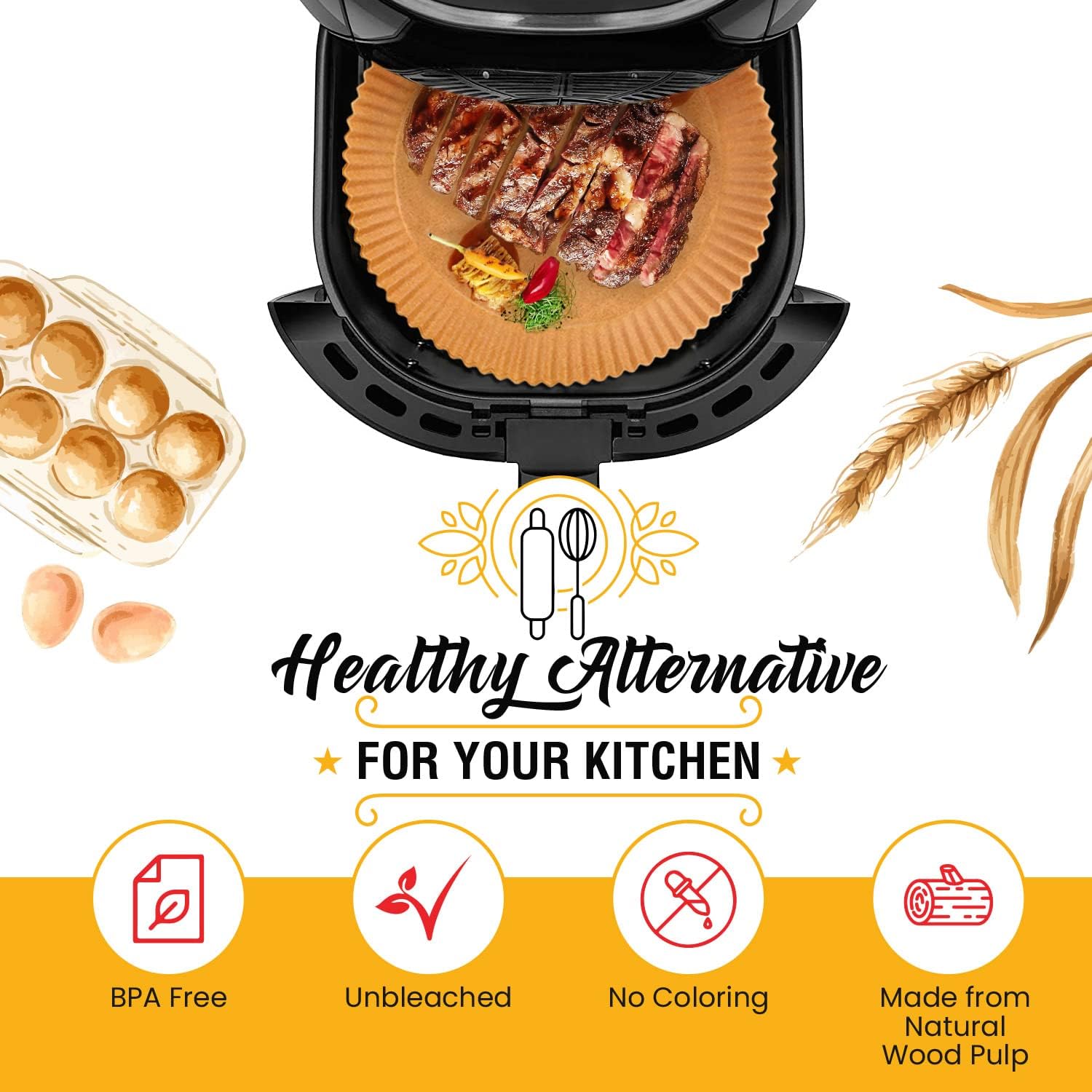 Detalle de Round Air Fryer Liners, 6.3-Inch