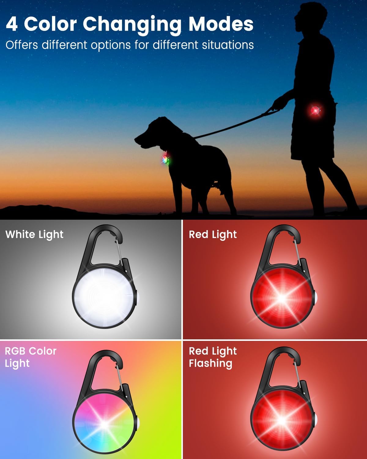 Detalle 2 de DAAMENT TTMS-DCL-001-E Dog Collar Lights, 4 Modes, Rechargeable, 2-Pack