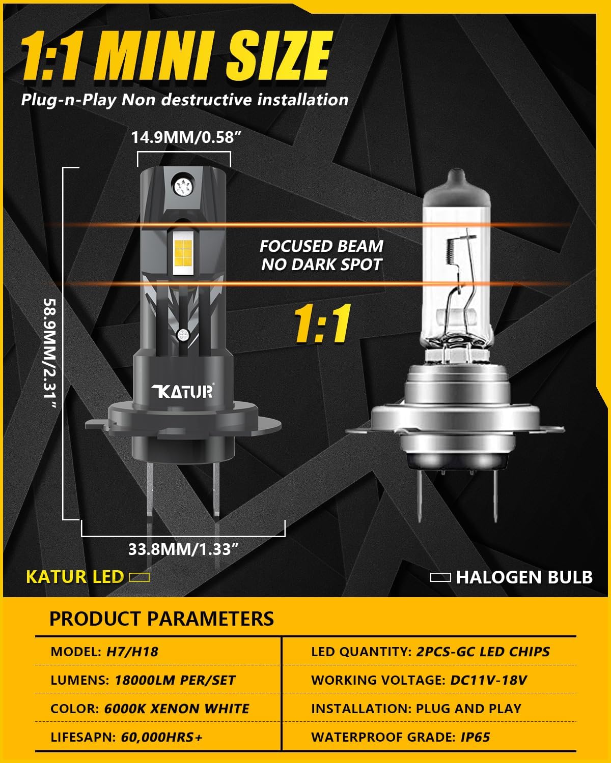 Detalle de KATUR H7 LED 18000 lm per fari auto