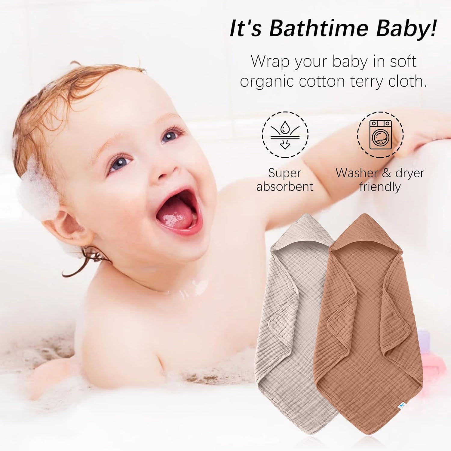 Detalle de SWEET DOLPHIN Hooded Baby Bath Towels, 32 x 32 Inches