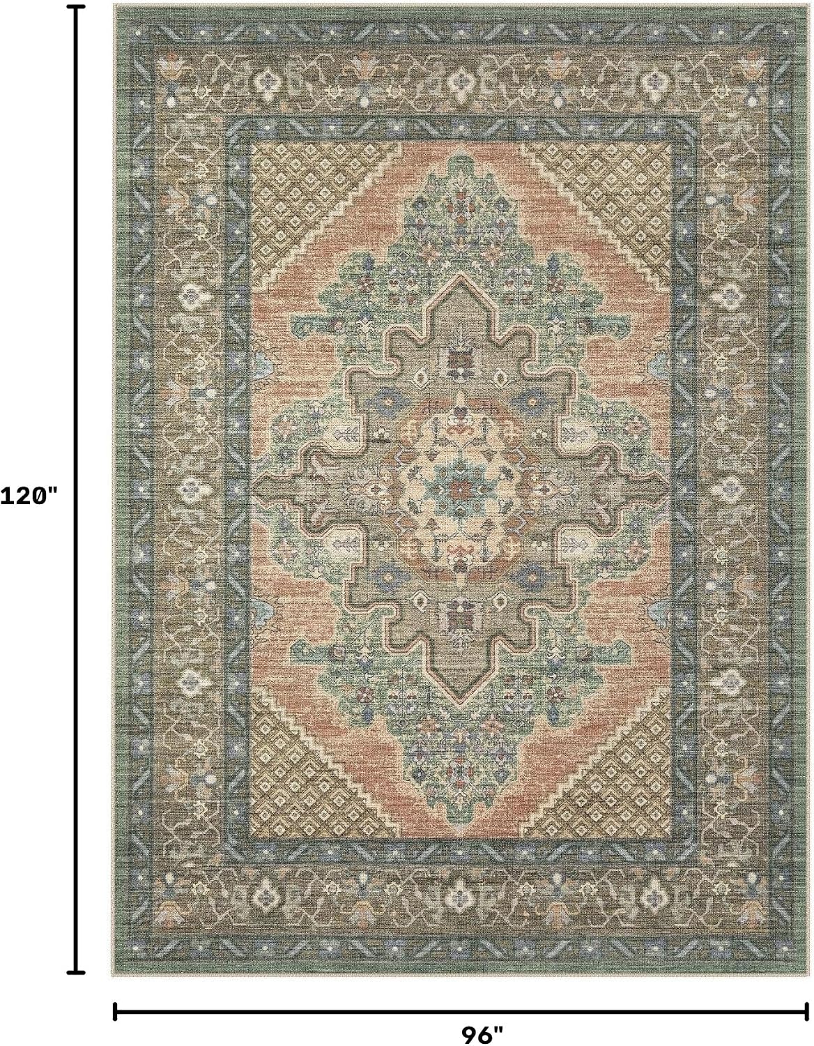 Thumbnail 1 de Tortania 8x10 Washable Boho Rug — Sage Terracotta, Vintage Oriental Distressed Style