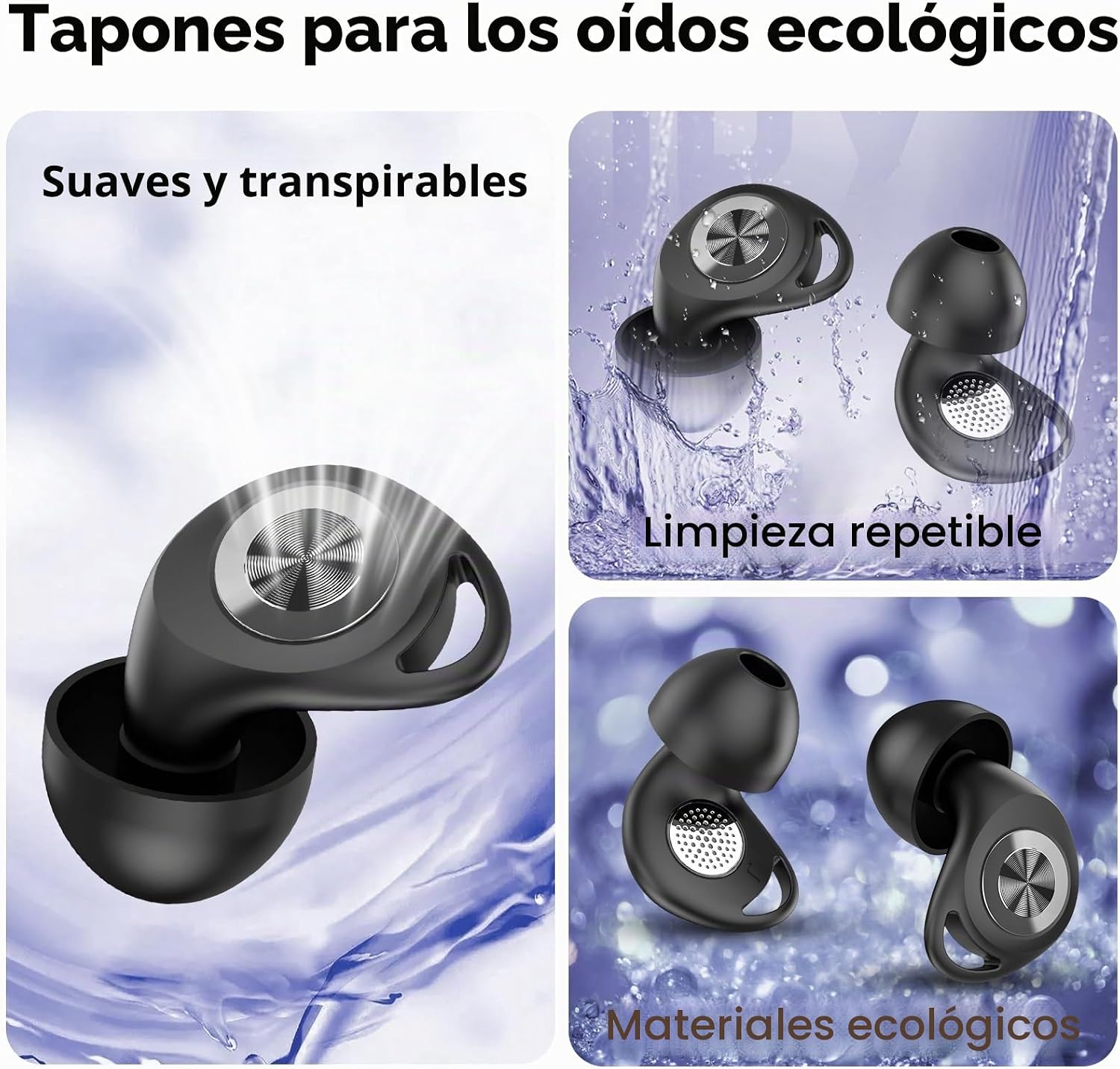 Detalle de Tapones Oídos Cascho para Dormir: silicona ultrasuave, 45 dB(SNR) y reutilizables