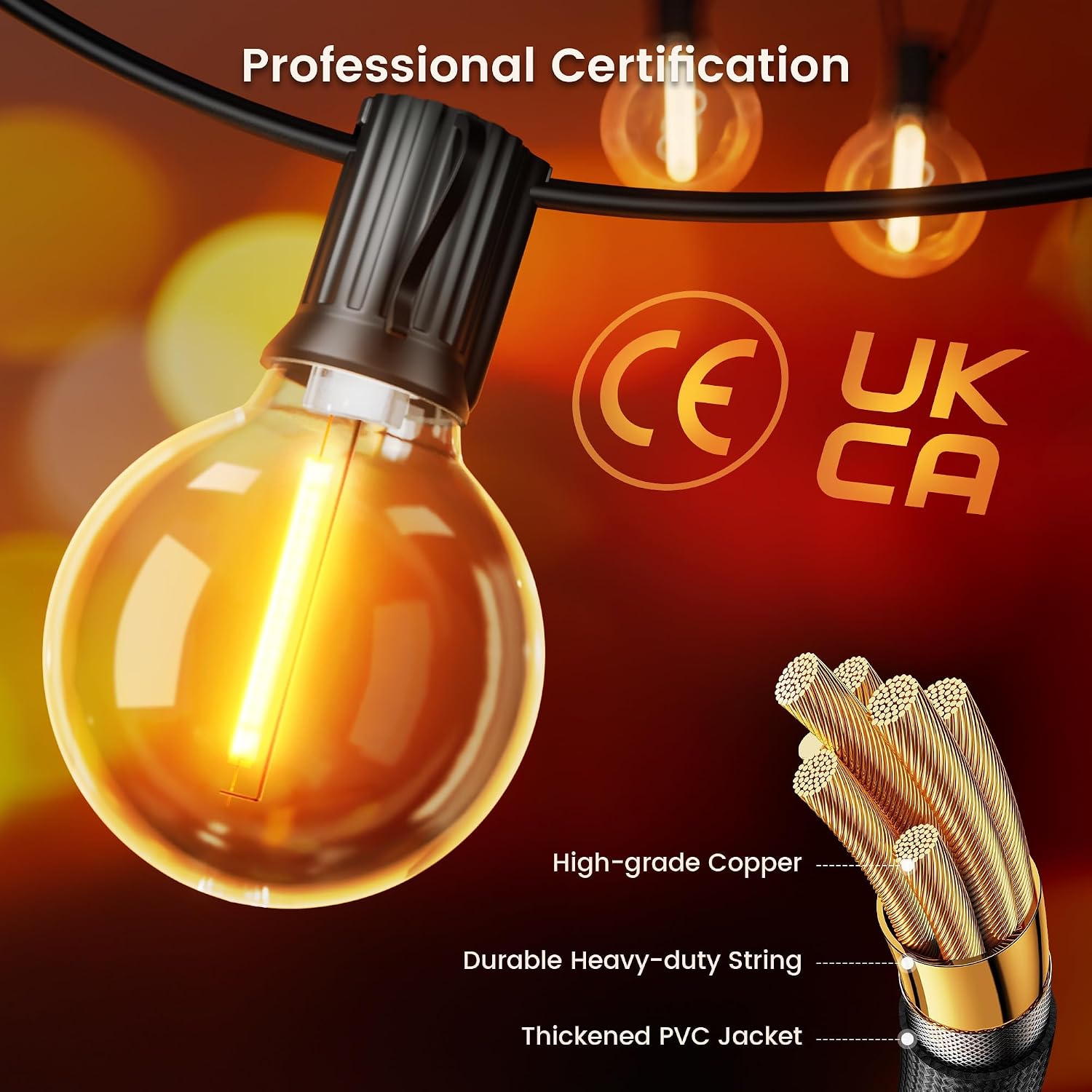 Thumbnail 3 de Torkase 110FT Outdoor String Lights with 52 G40 LED Filament Bulbs – IP65, Mains Powered