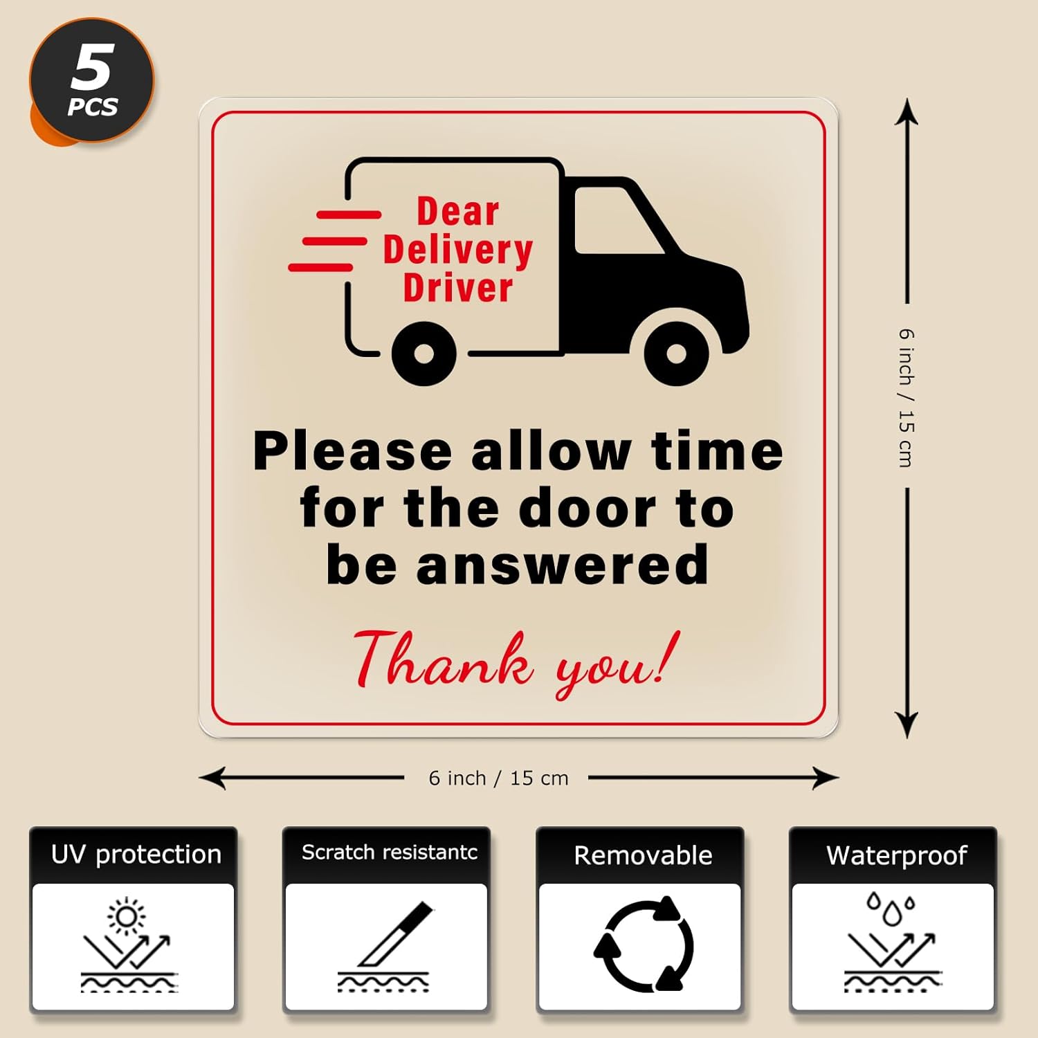Detalle de YIKIADA 5 Pack Dear Delivery Driver Please Allow Time for the Door to Be Answered Stickers