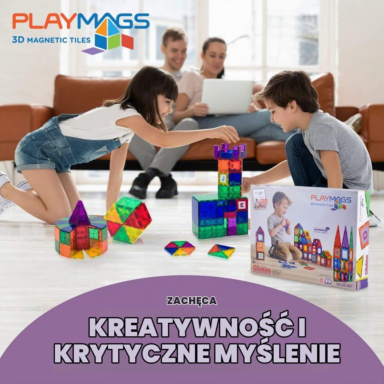 Detalle 2 de Playmags Clear Colors – kolorowe płytki magnetyczne do budowania z autem
