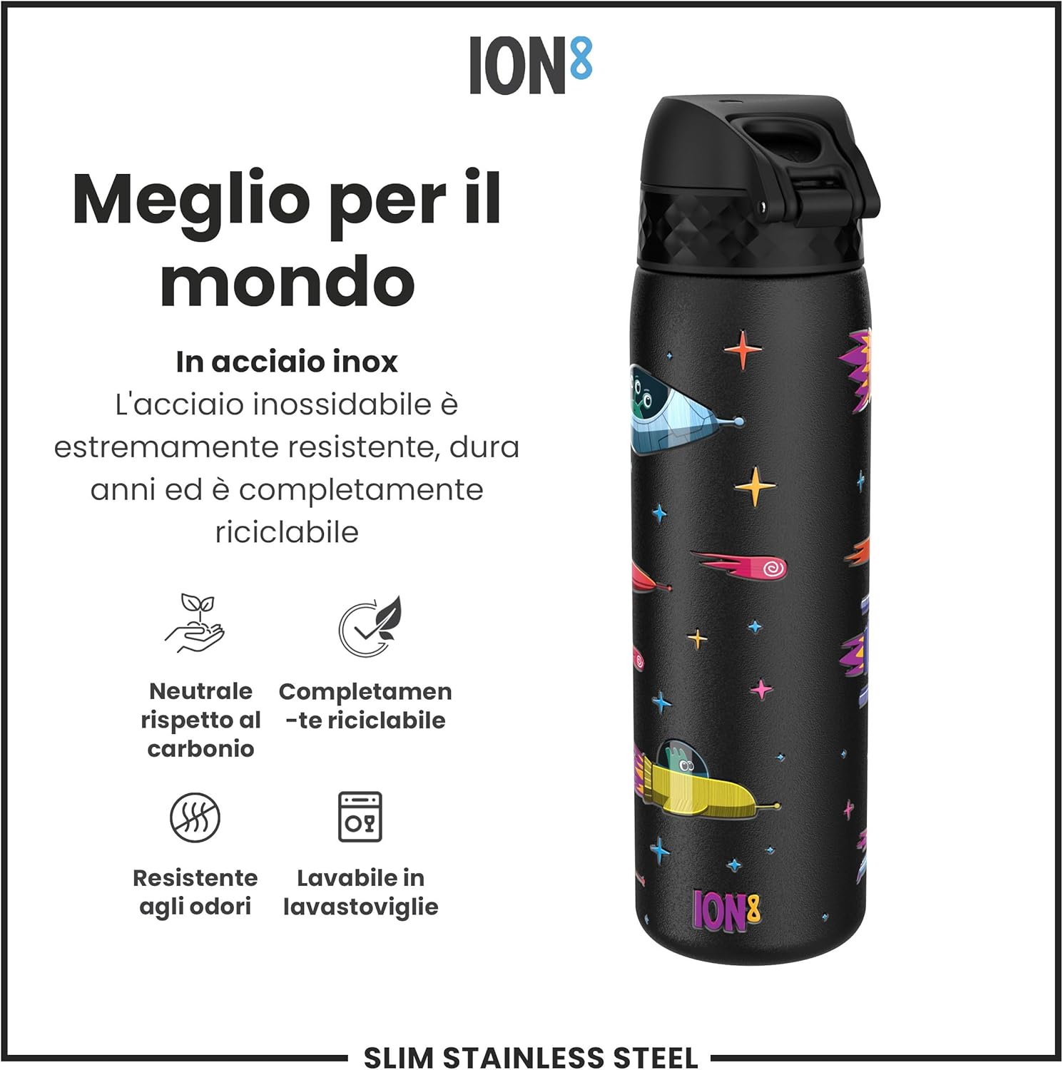 Detalle de Ion8 Borraccia Inox Leggero 600 ml – non isolata, a prova di perdite, lavabile in lavastoviglie