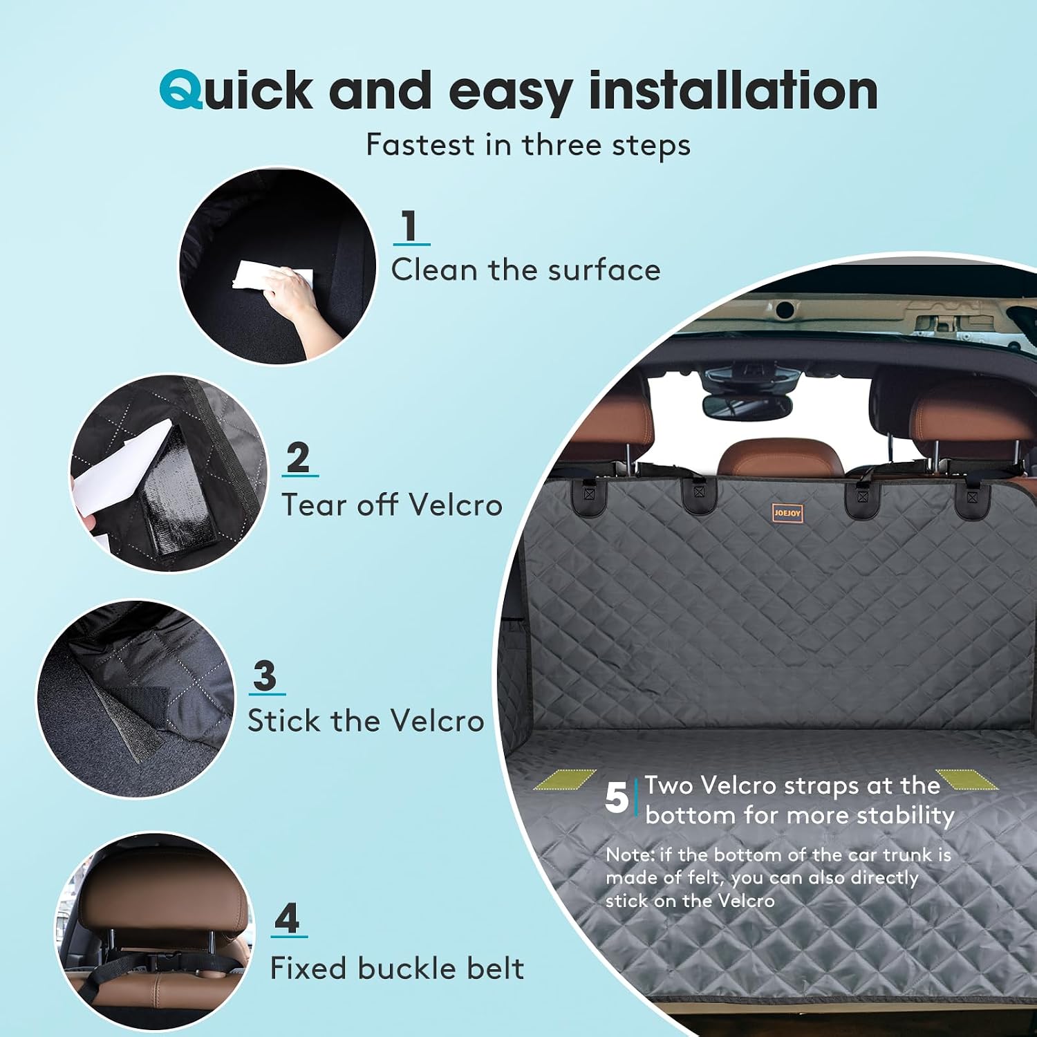 Detalle 2 de JOEJOY Car Boot Protector - Boot Liner for Dogs Scratchproof & Dirt Resistant, Non-Slip Dog Car Seat Cover for Dogs | Side & Bumper Protection, Adjustable Straps Boot Cover for SUVs Trucks Cars
JOEJOY Car Boot Protector - Boot Liner for Dogs Scratc…