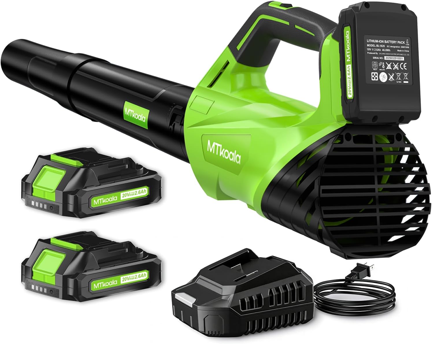 Detalle de MTKOALA LB-8199 Cordless Leaf Blower, 450 CFM, 150 MPH, Two Speeds