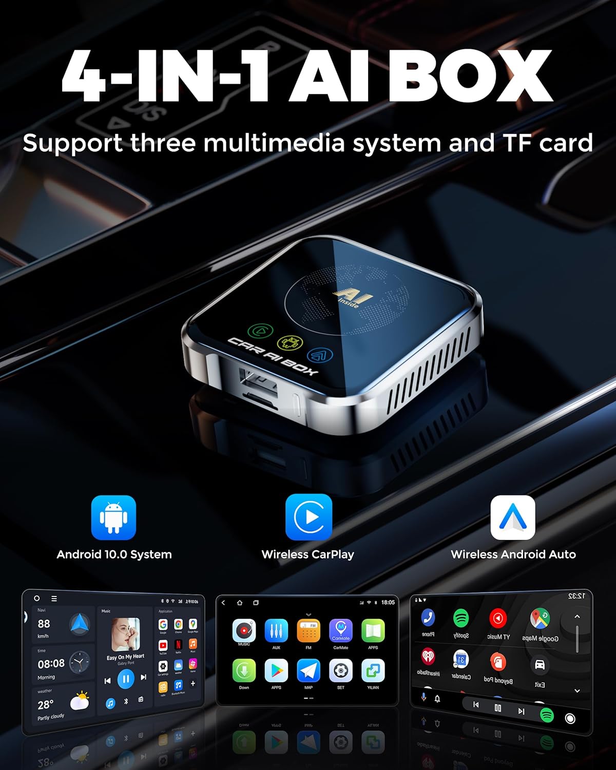 Detalle de Magic AI Box Wireless CarPlay Adapter: Plug-&-Play 4-in-1 Wireless Upgrade