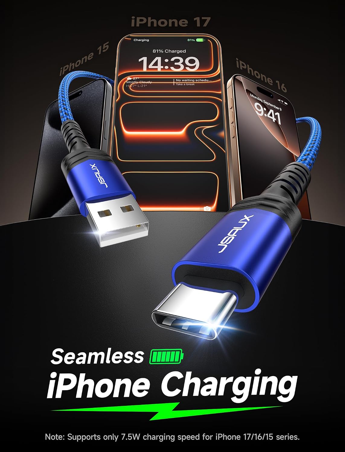 Thumbnail 1 de JSAUX USB C Cable 3-Pack 10ft