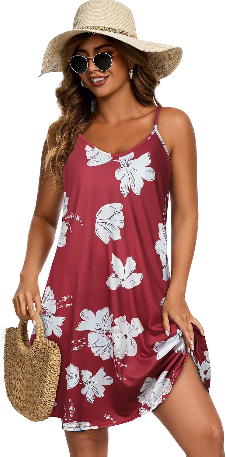 Detalle 2 de ADOREJOY Women's Spaghetti-Strap Summer Sundress with Pockets, Button-Down V-Neck