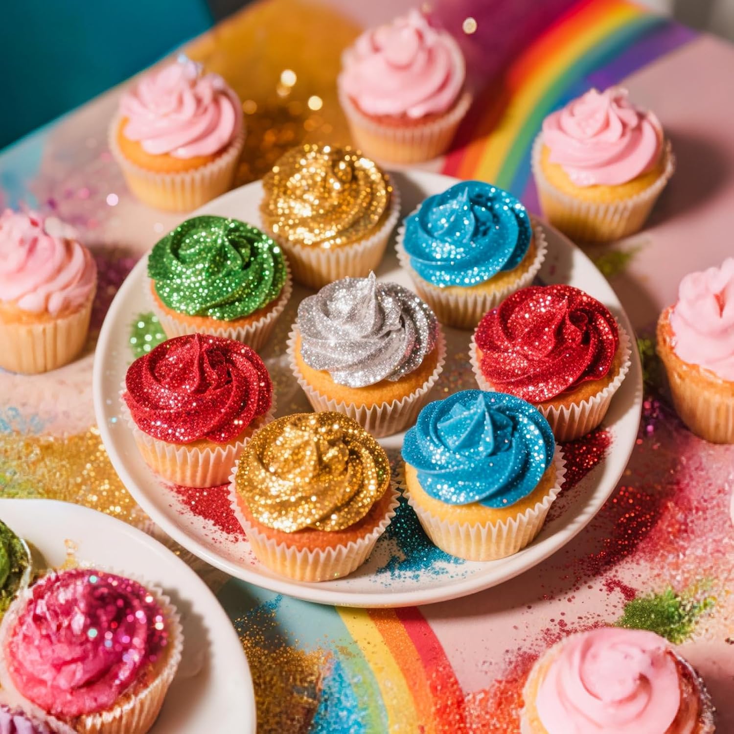 Detalle de Essbares Glitzer Set, 6 Farben – essbarer Schimmerstaub für Kuchen, Getränke und mehr